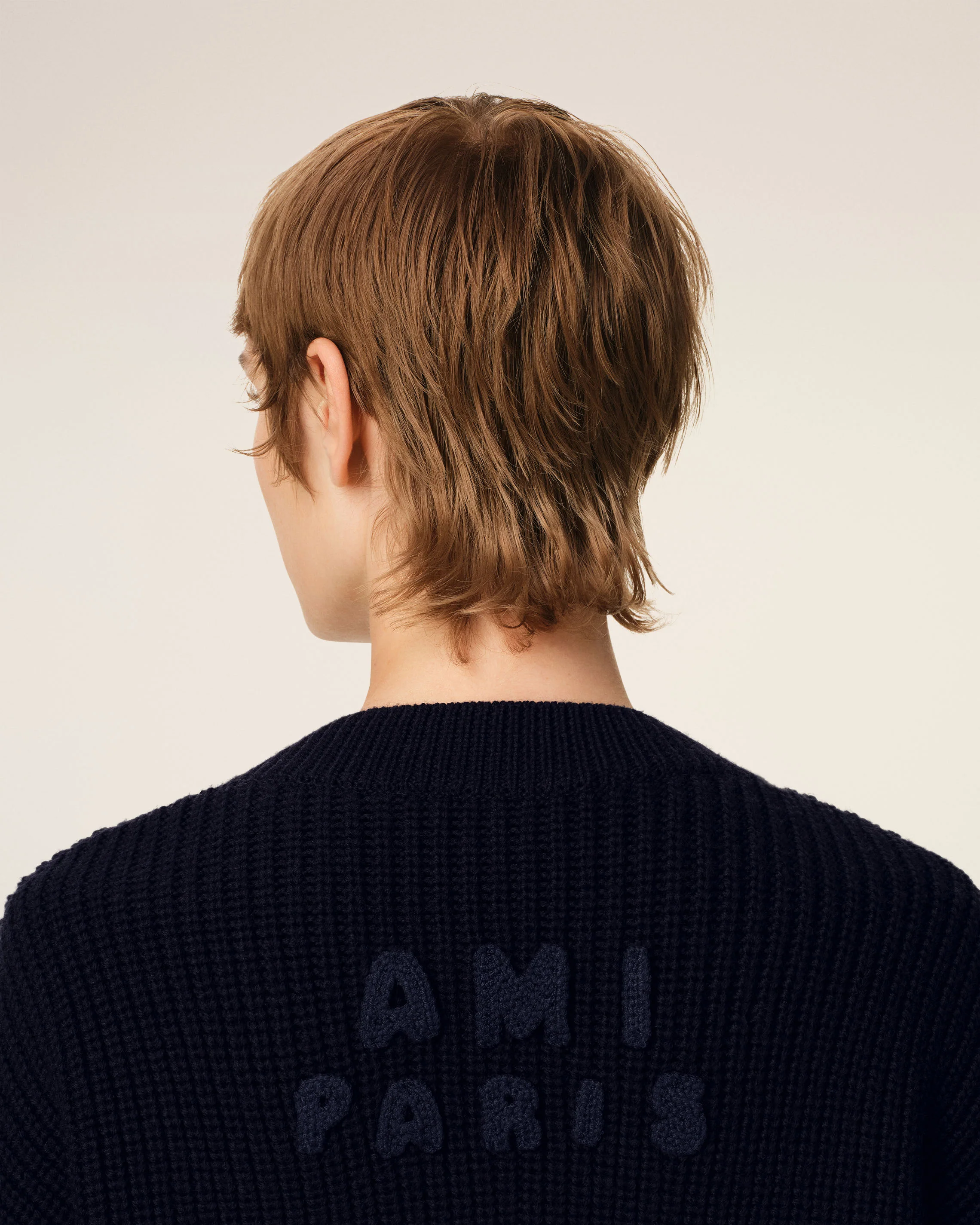 Navy Wool Ribbed V Neck Sweater