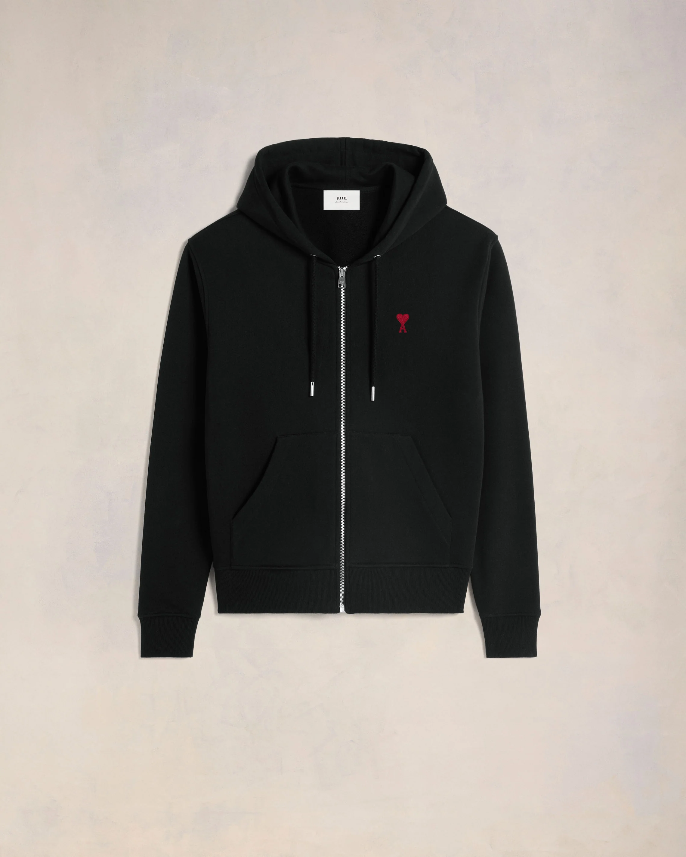 Black Cotton Ami de Coeur Zipped Hoodie