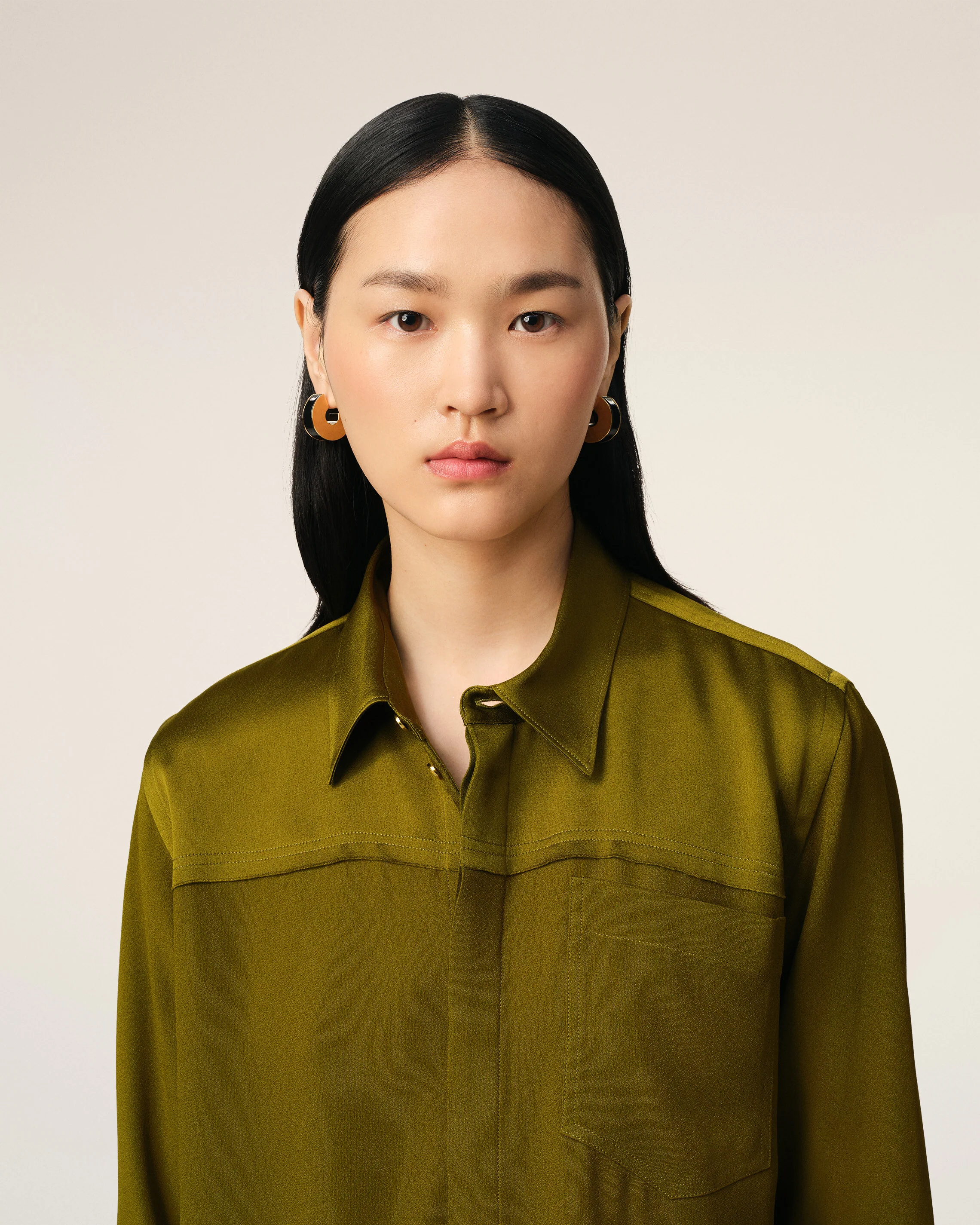 Khaki Contrasted Top Long Sleeve Shirt