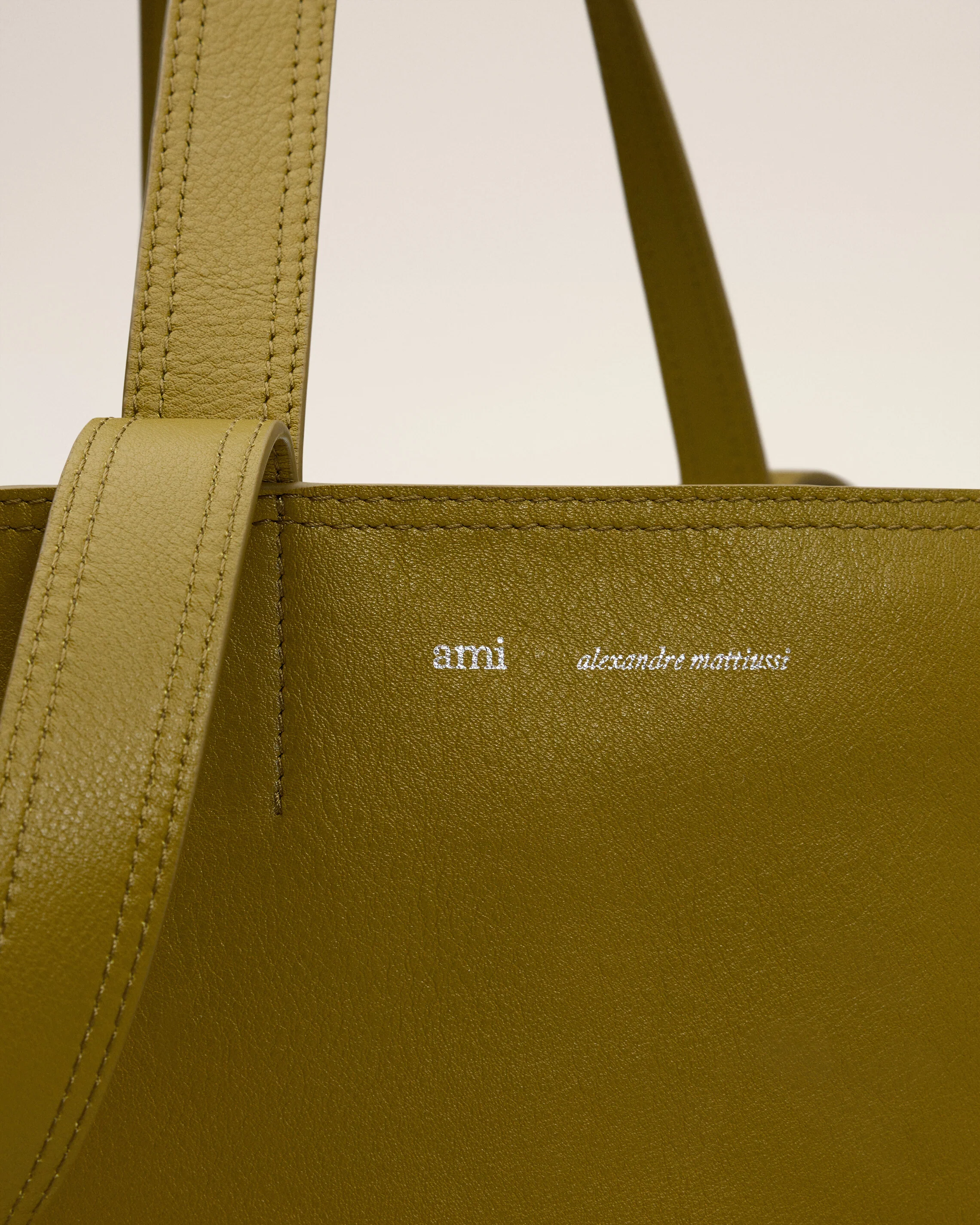 Khaki Leather Midi Tote Bag