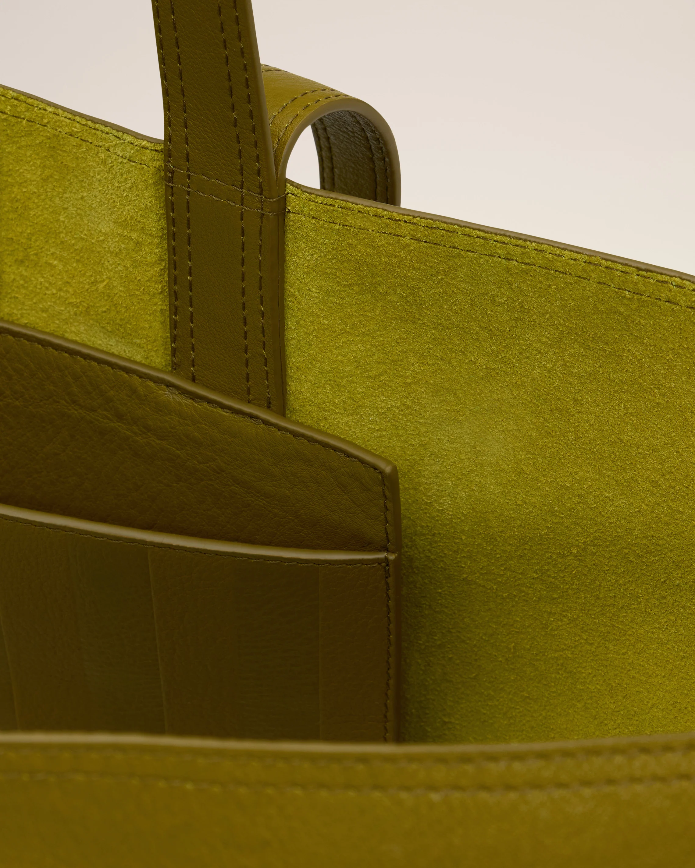 Khaki Leather Midi Tote Bag