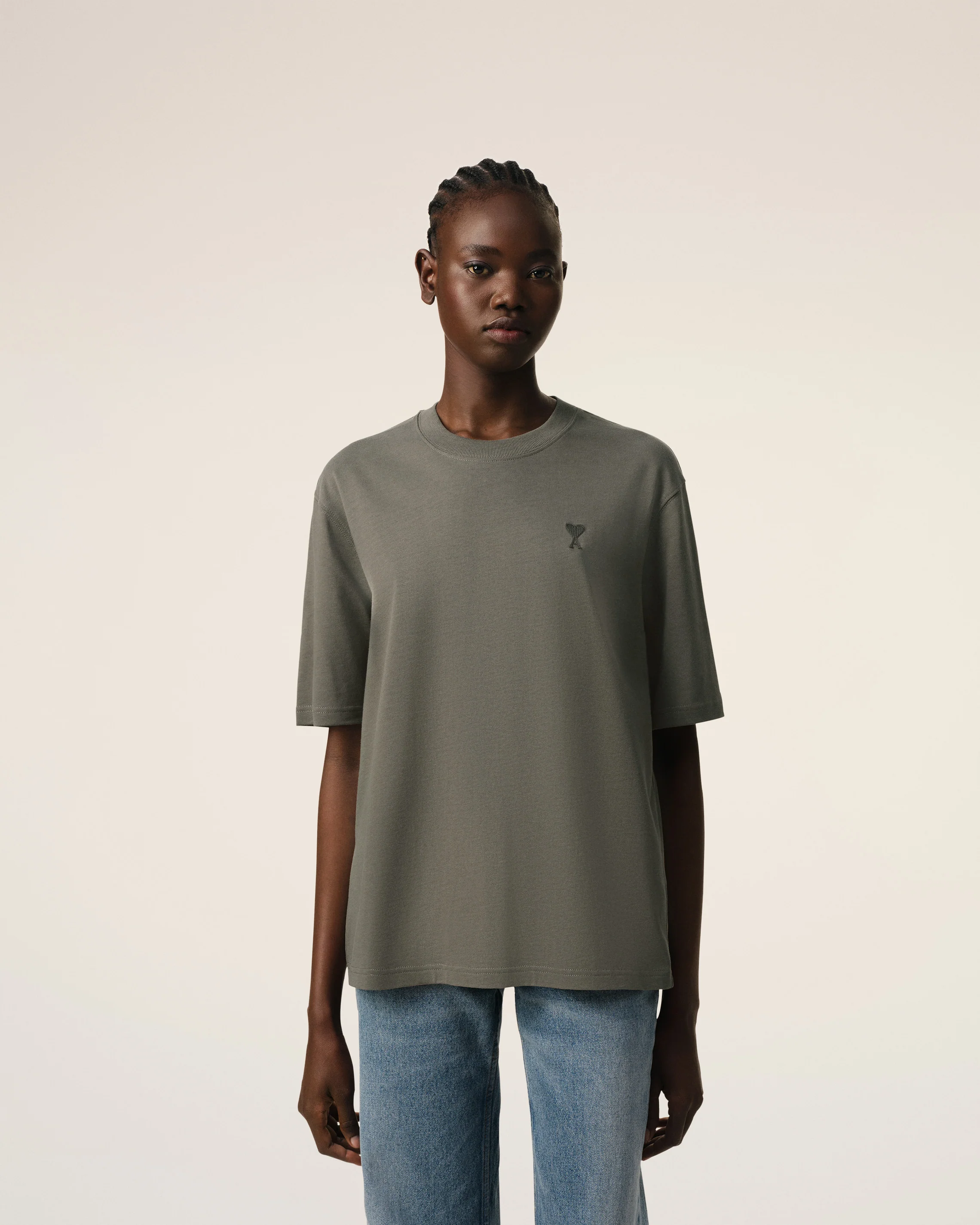 Taupe Cotton Tonal Ami de Coeur T-Shirt