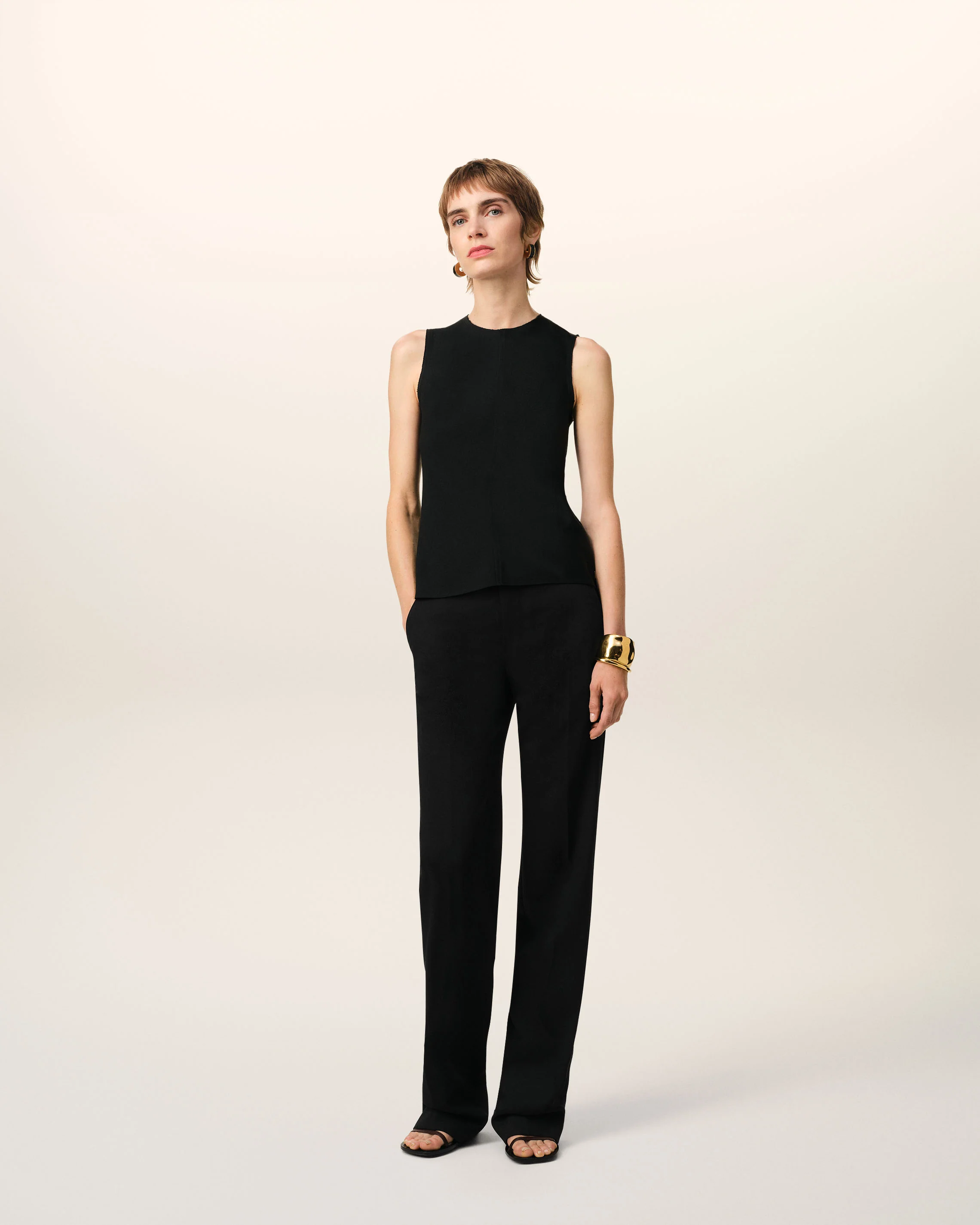 Black Wool Contrasted Straight Trousers