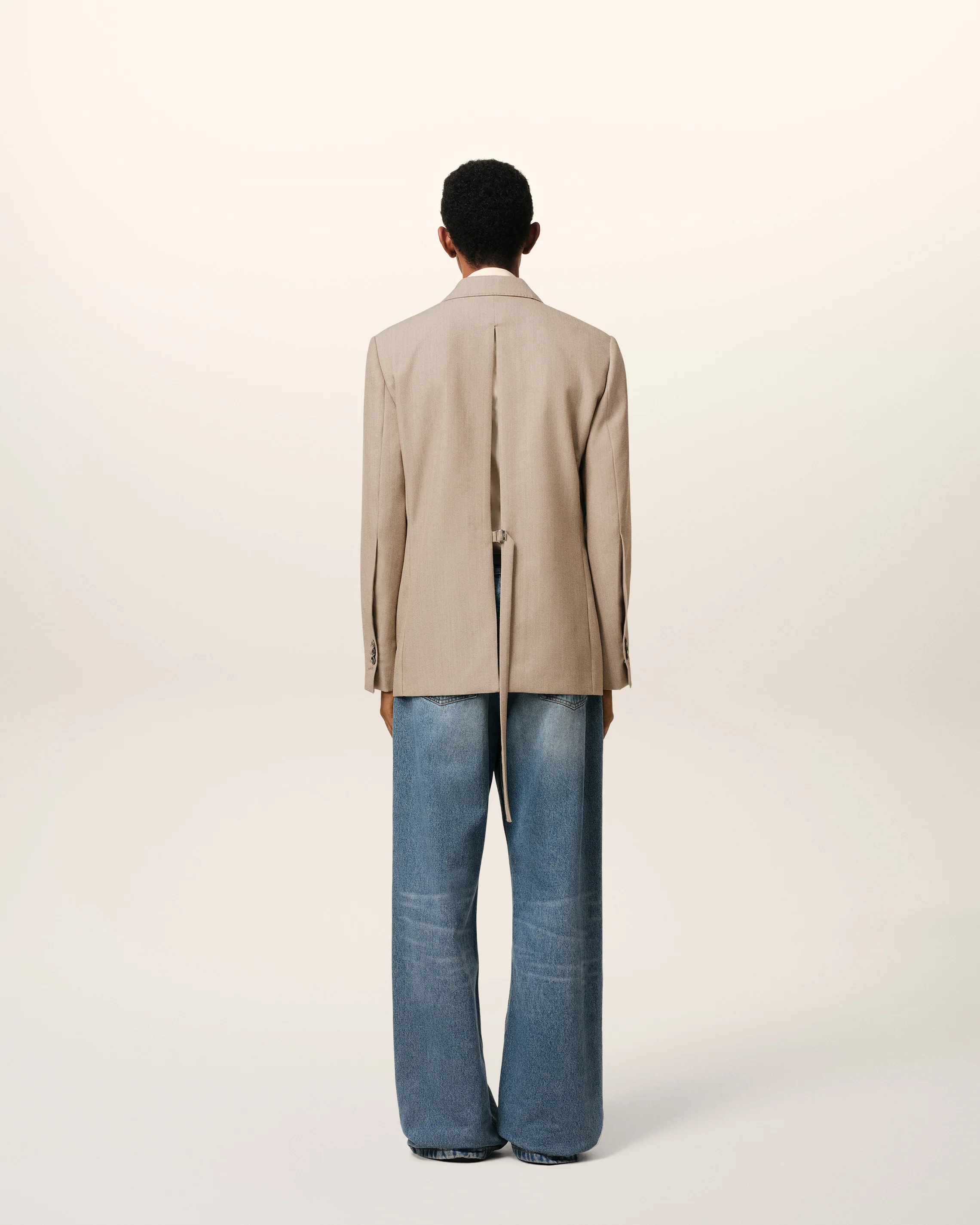 Beige Wool Back Slit Double Breasted Jacket