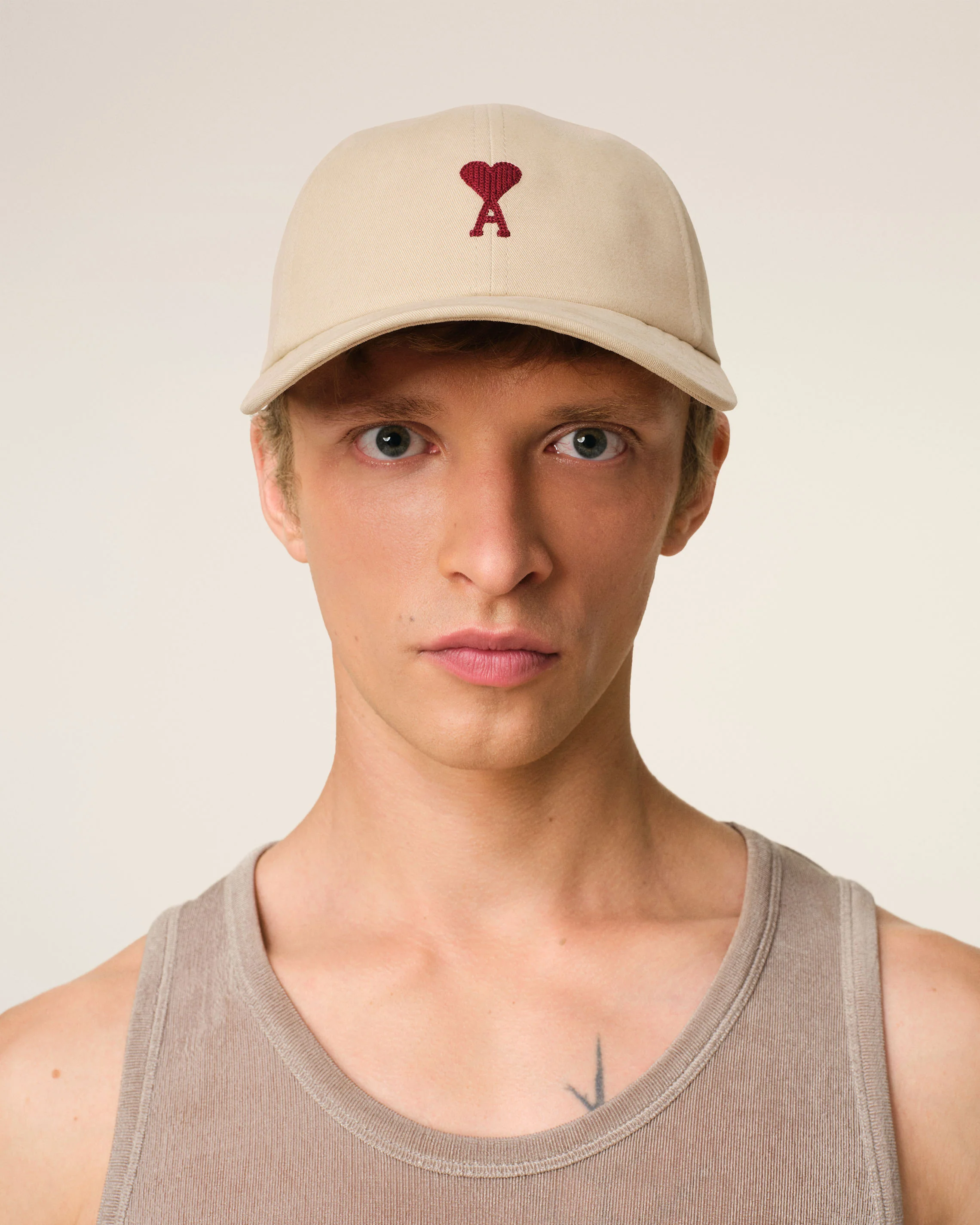 Beige Cotton Ami de Coeur Embroidery Cap