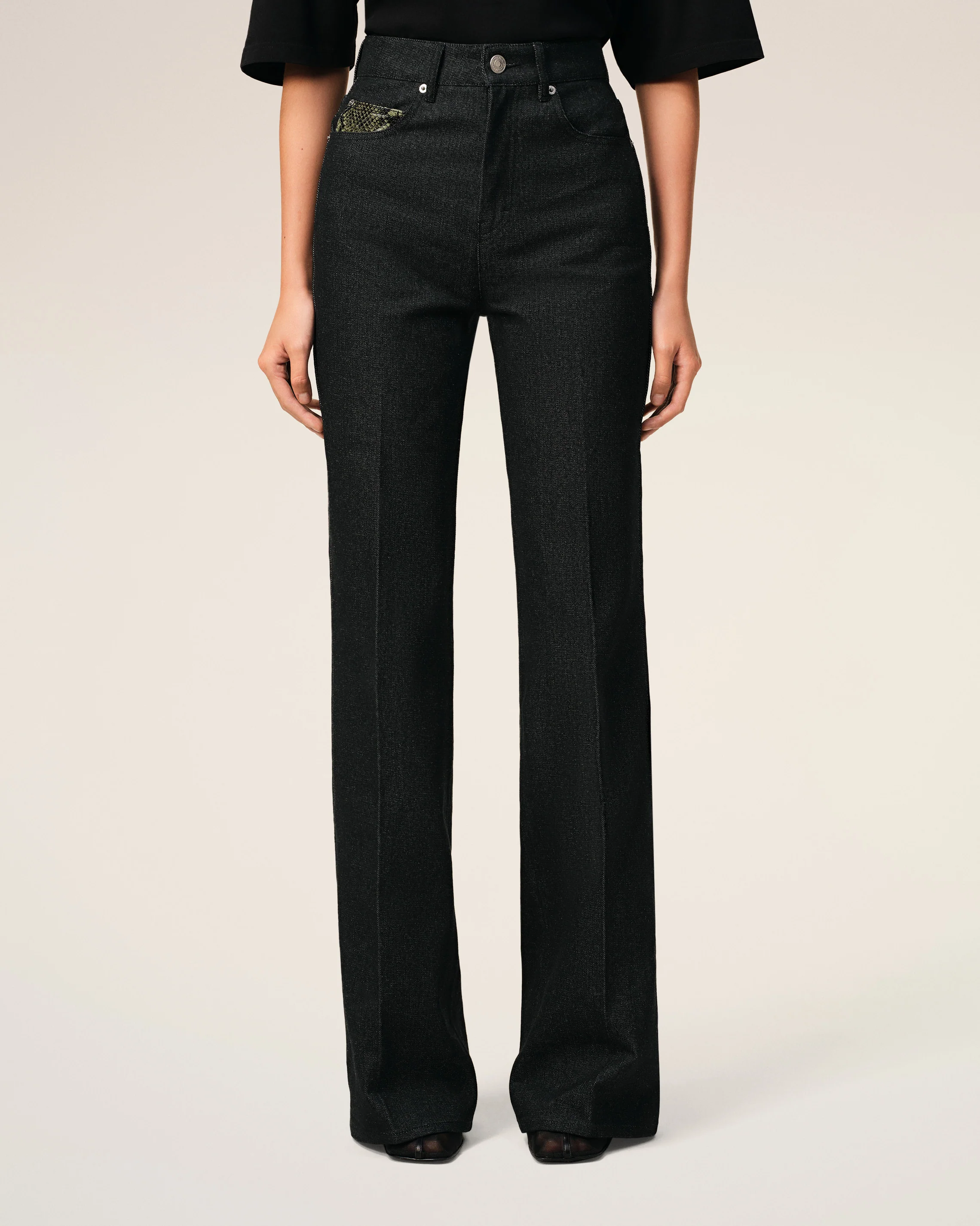 Black Cotton Flare Fit Jeans