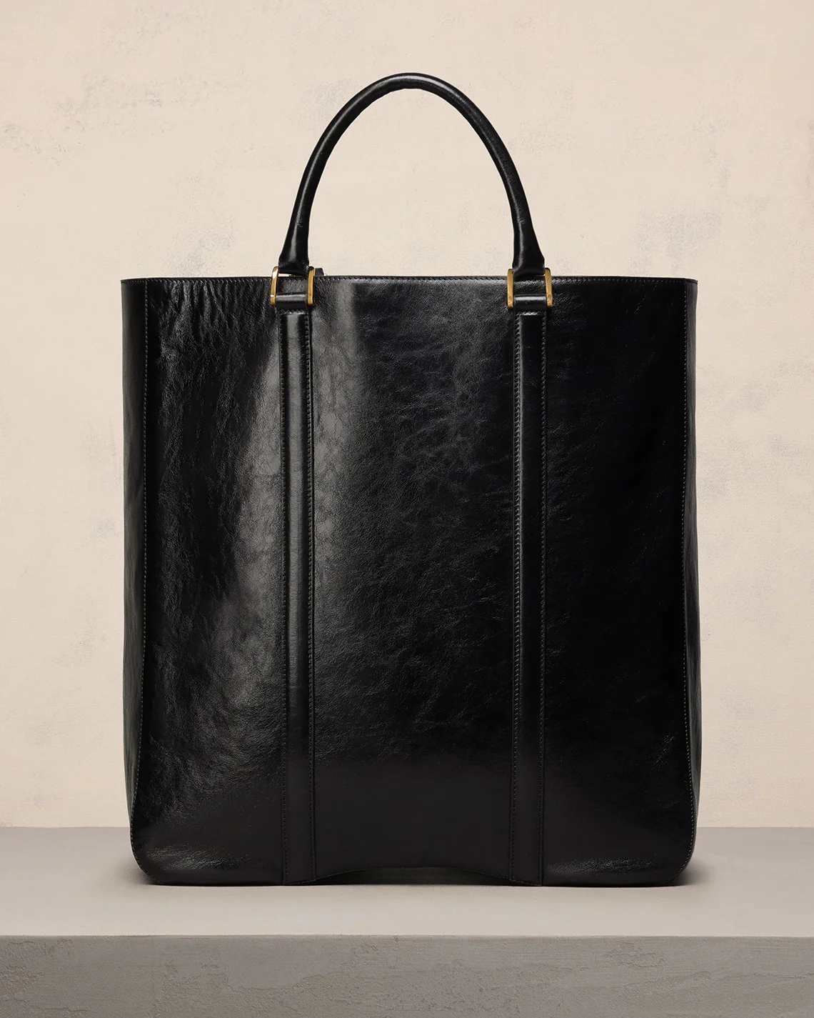 Black Leather North South Tote Bag