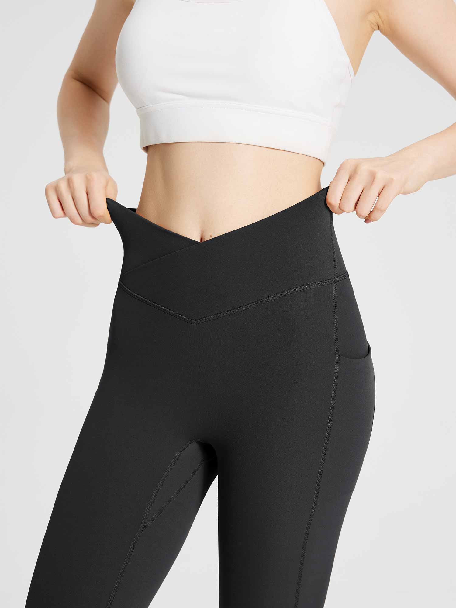 Lycra Cross-Waist High-Rise Leggings