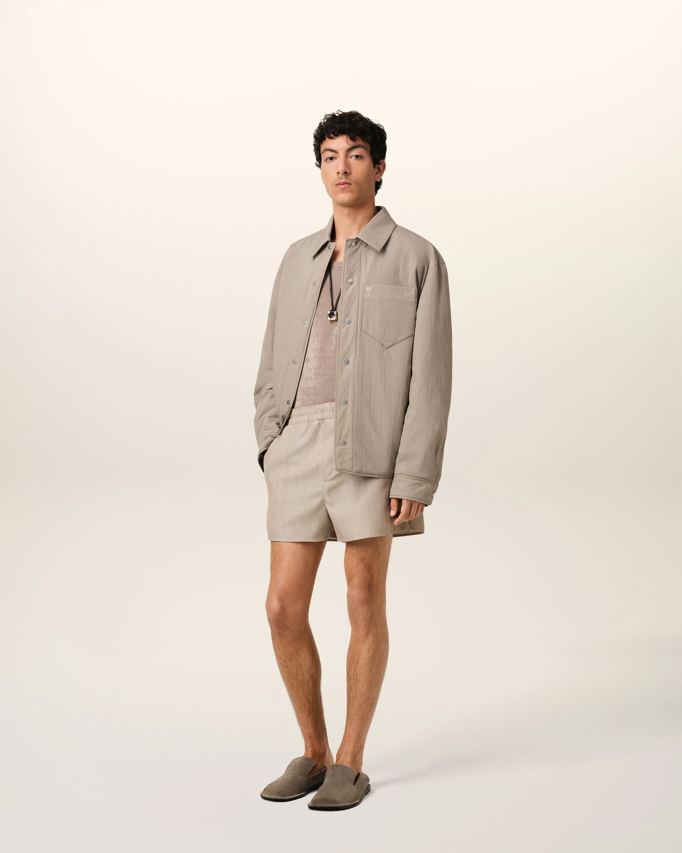 Beige Canvas Padded Ami de Coeur Overshirt