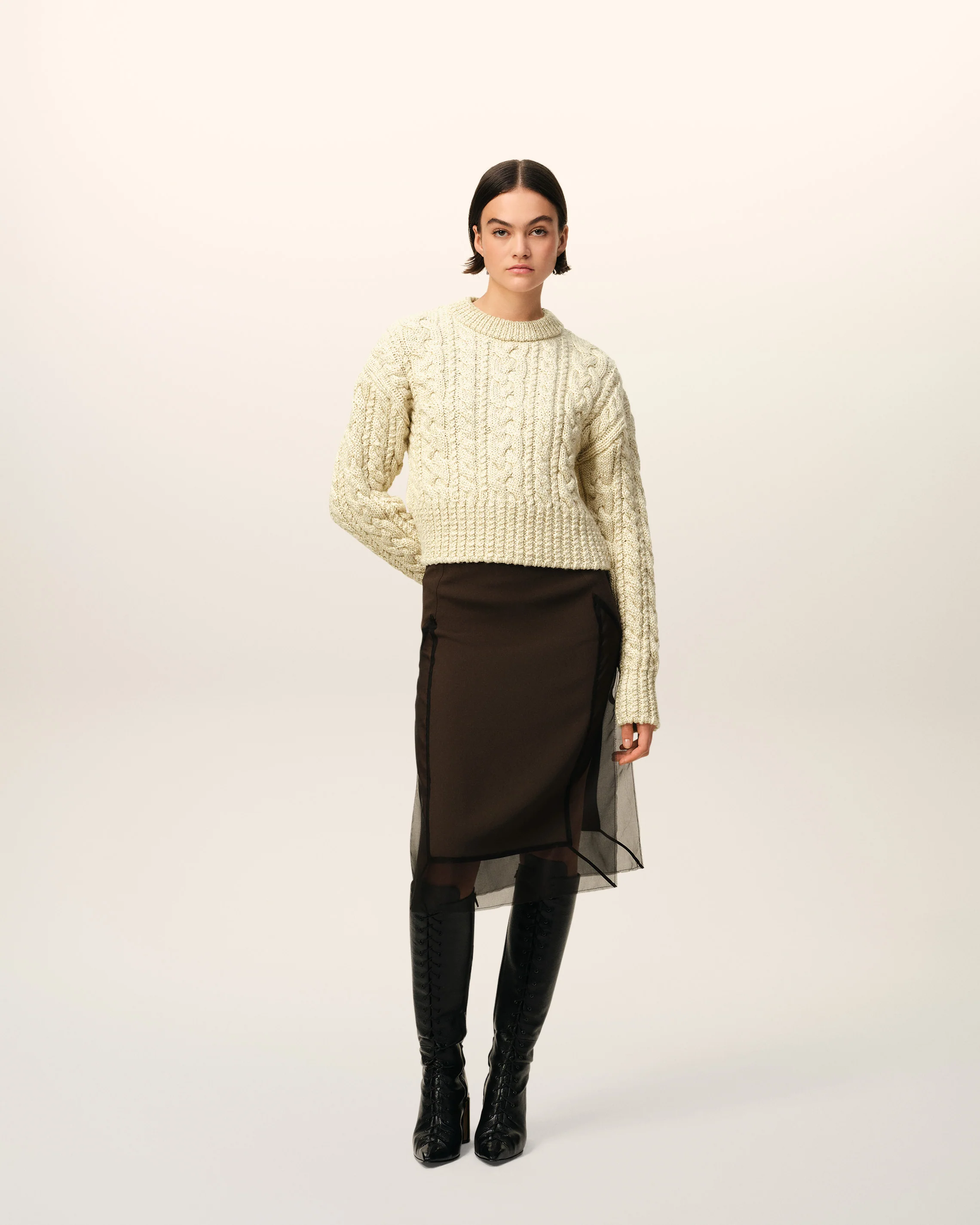 Cable Lurex Knit Short Sweater