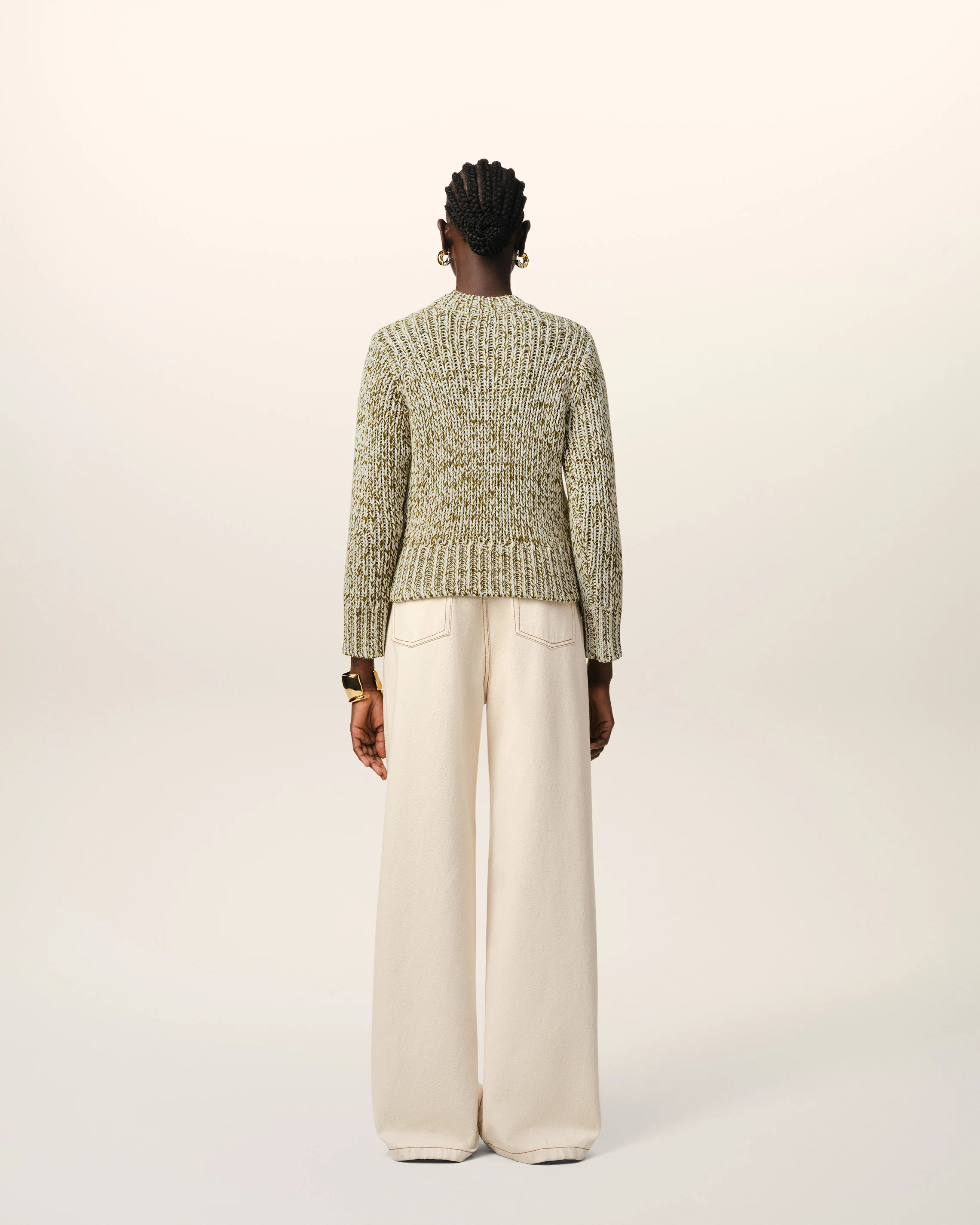 Green Mouliné Textured Knit Crewneck Sweater