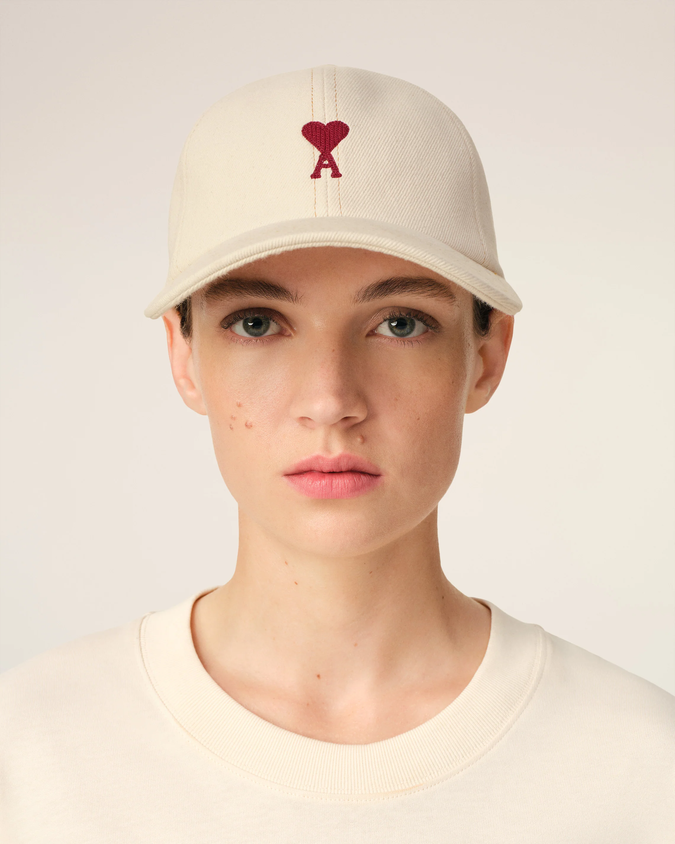 Beige Cotton Ami de Coeur Embroidery Cap