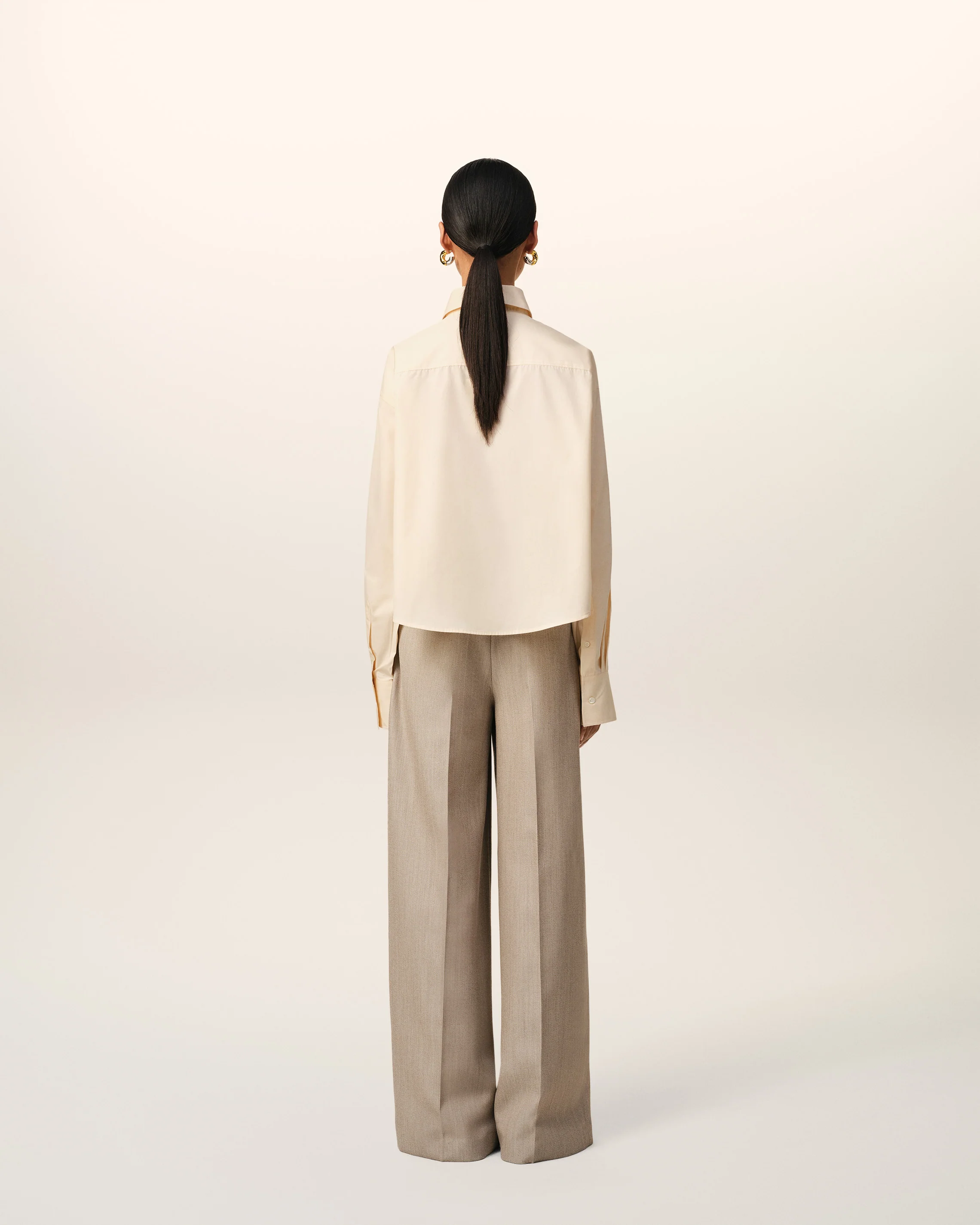 Beige Cotton Cropped Oversized Shirt