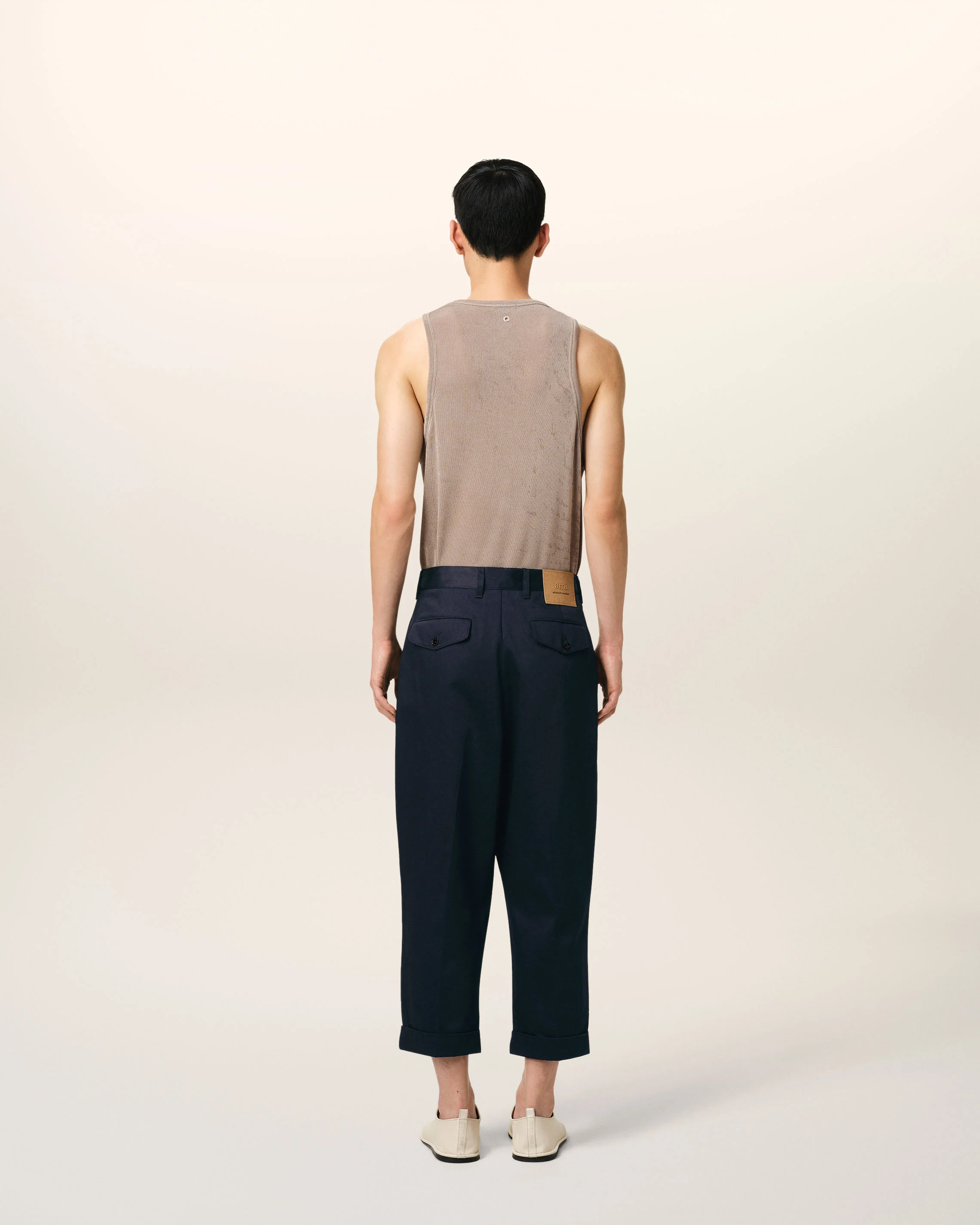 Navy Cotton Carrot Oversized Trousers
