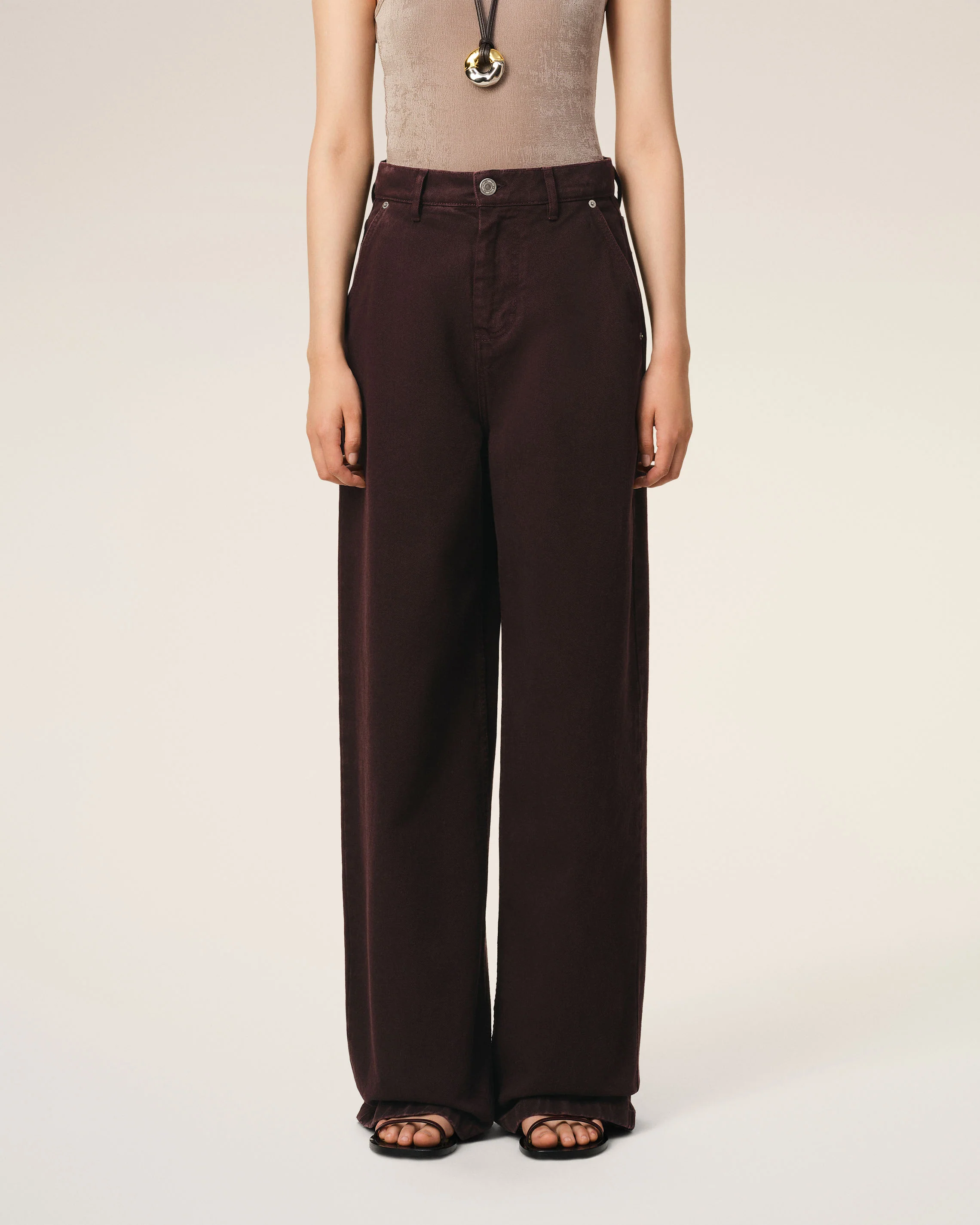 Burgundy Cotton Wide Fit Jeans
