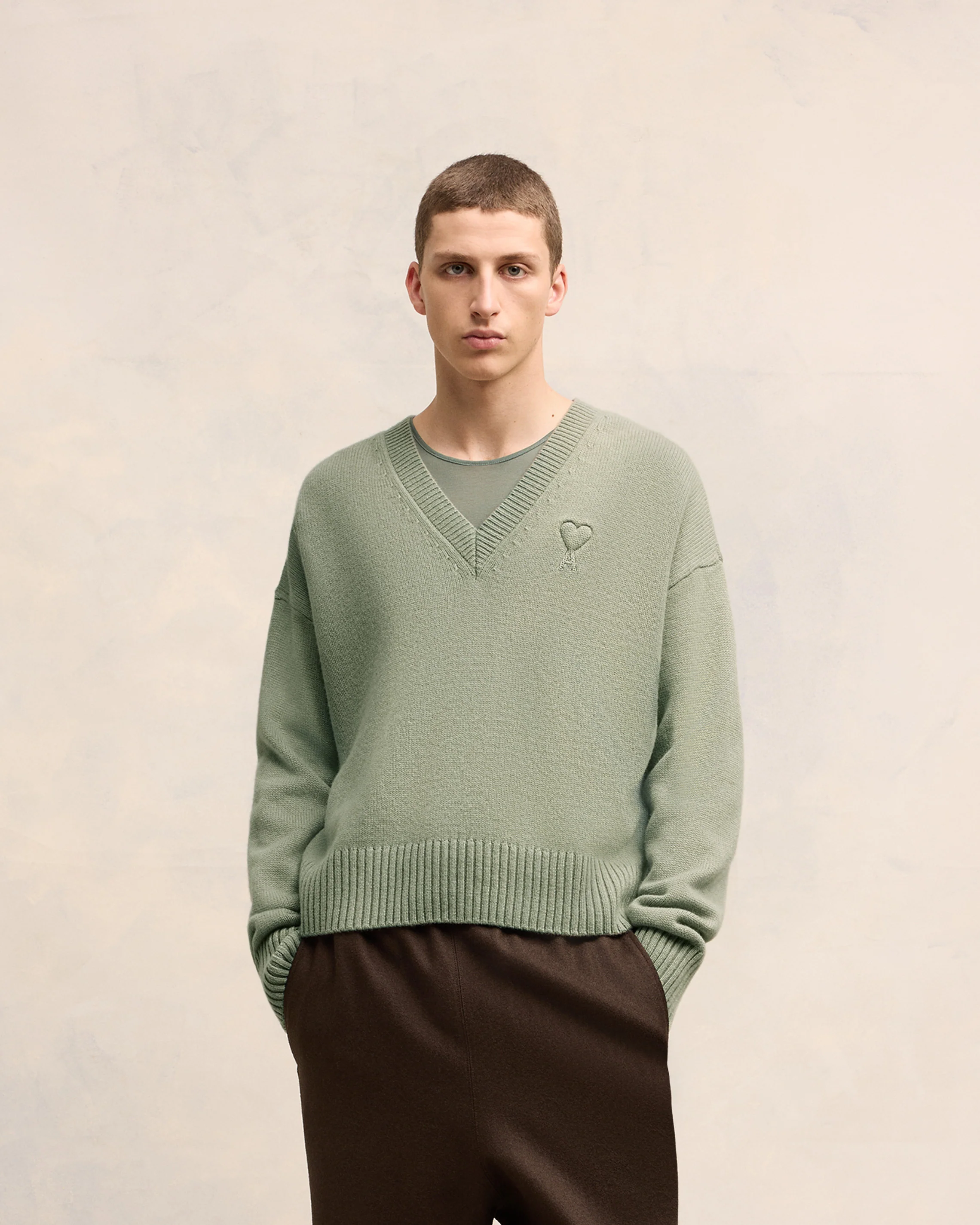 Embossed Ami de Coeur V Neck Sweater