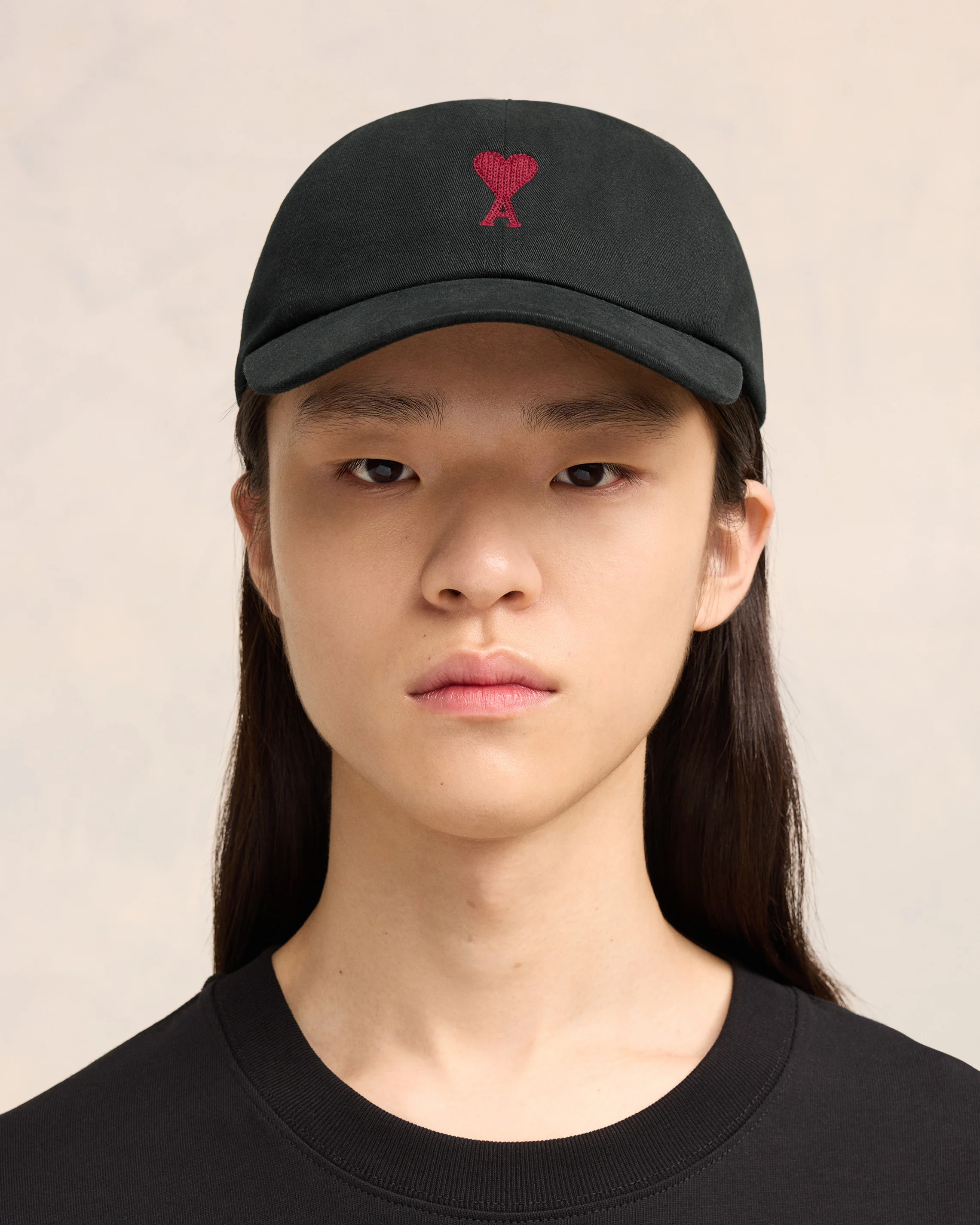 Black Cotton Ami de Coeur Embroidery Cap