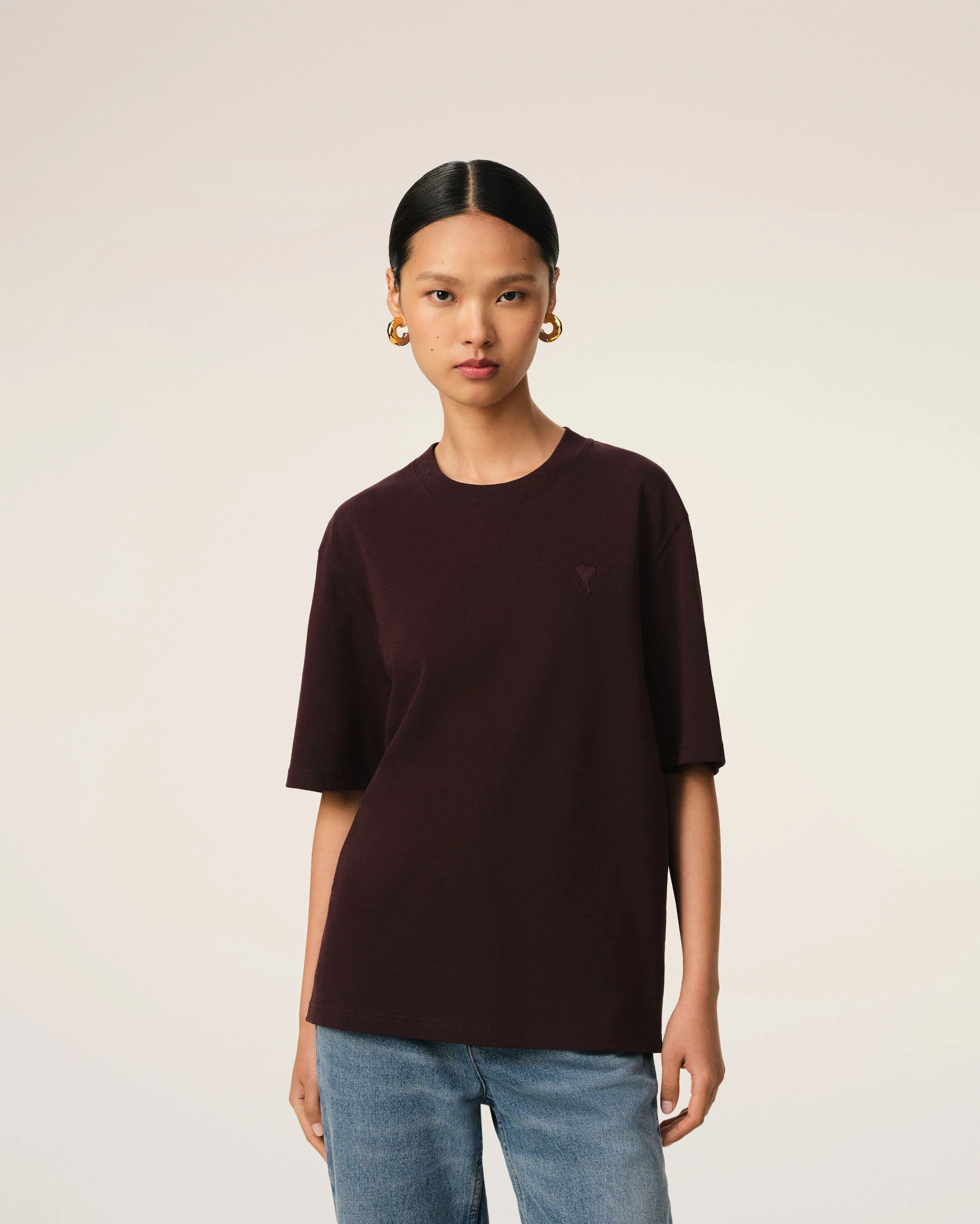Burgundy Cotton Tonal Ami de Coeur T-Shirt