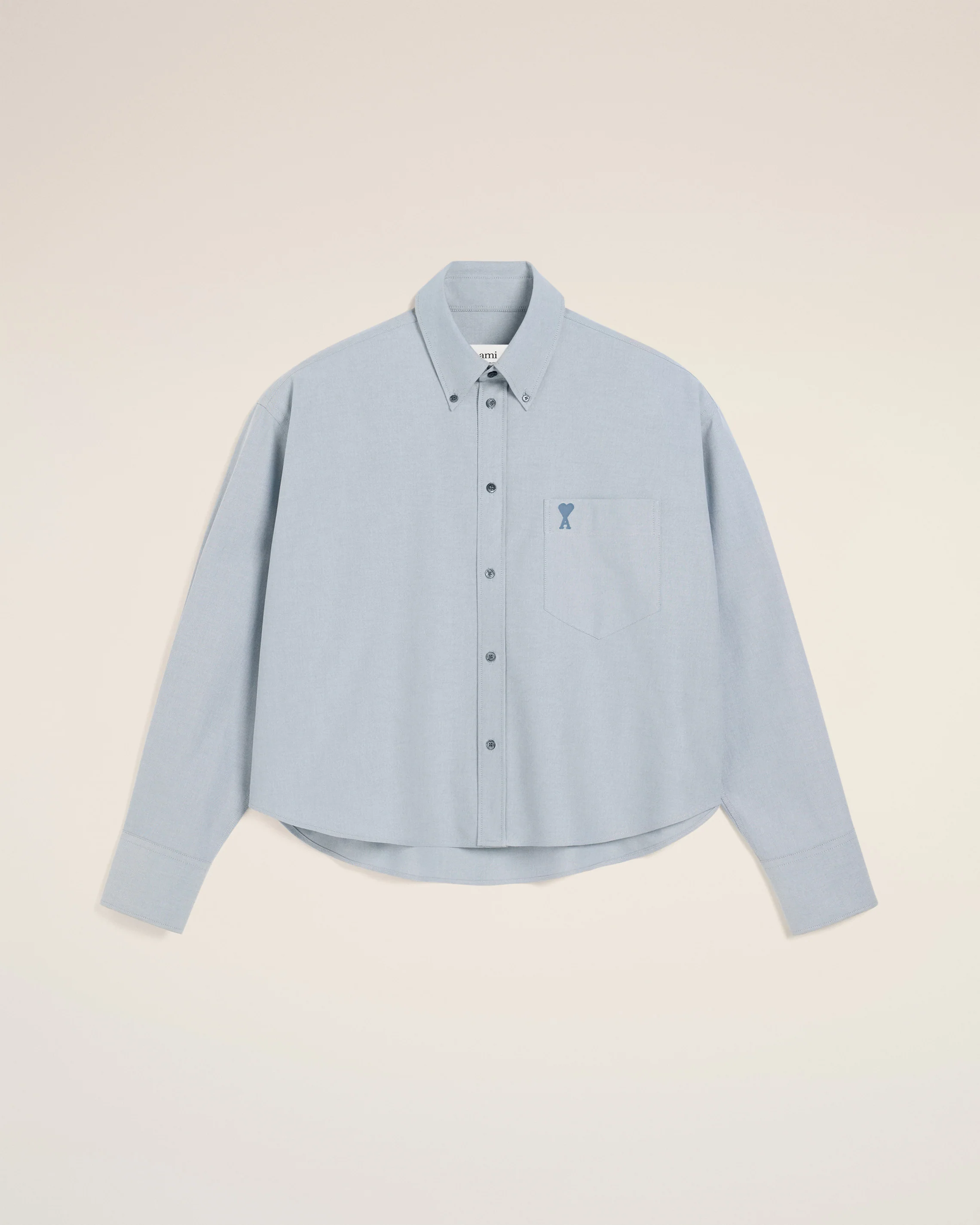 Blue Cotton Button-Down Cropped Oversized Shirt