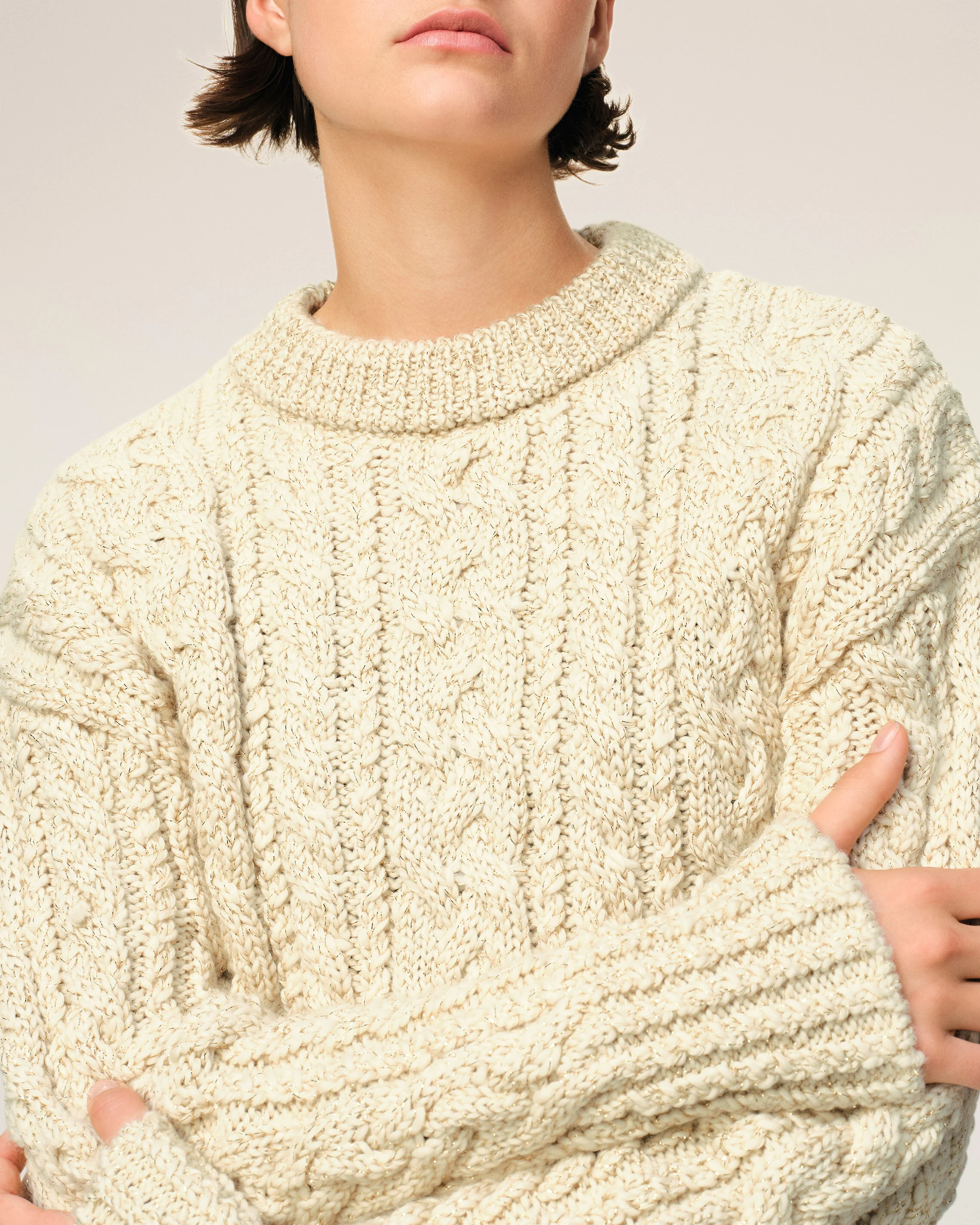 Cable Lurex Knit Short Sweater