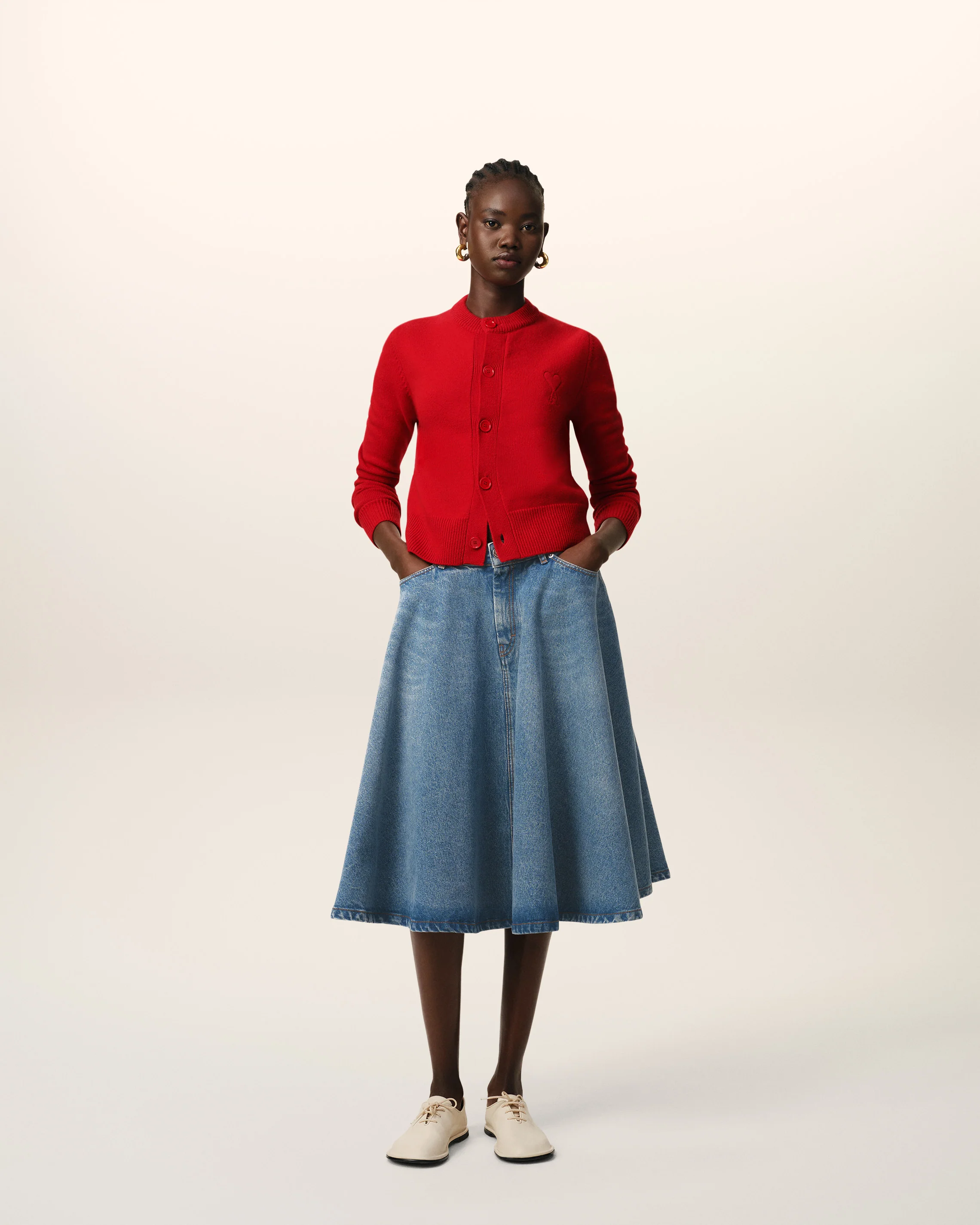 Red Wool Knit Ami de Coeur Crewneck Cardigan