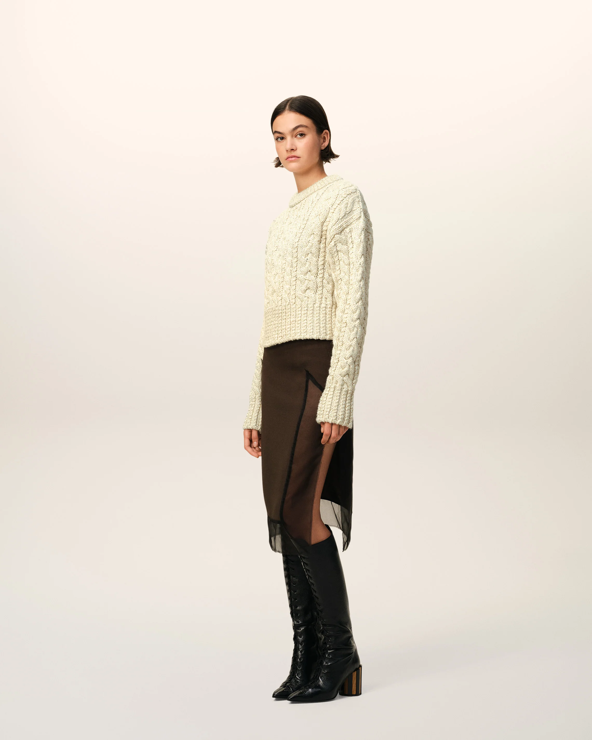 Cable Lurex Knit Short Sweater