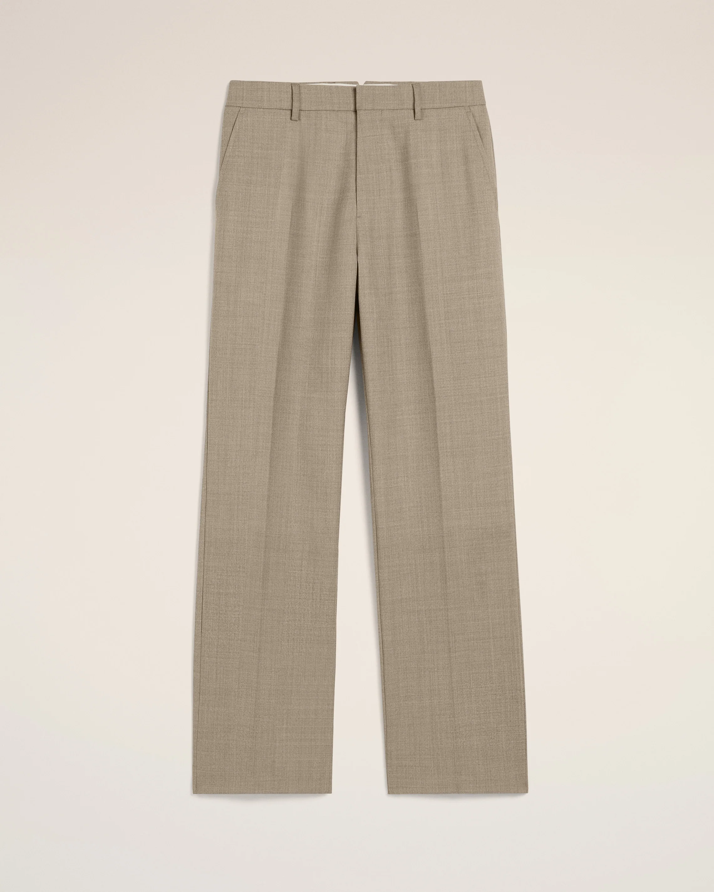 Beige Wool Straight Fit Trousers