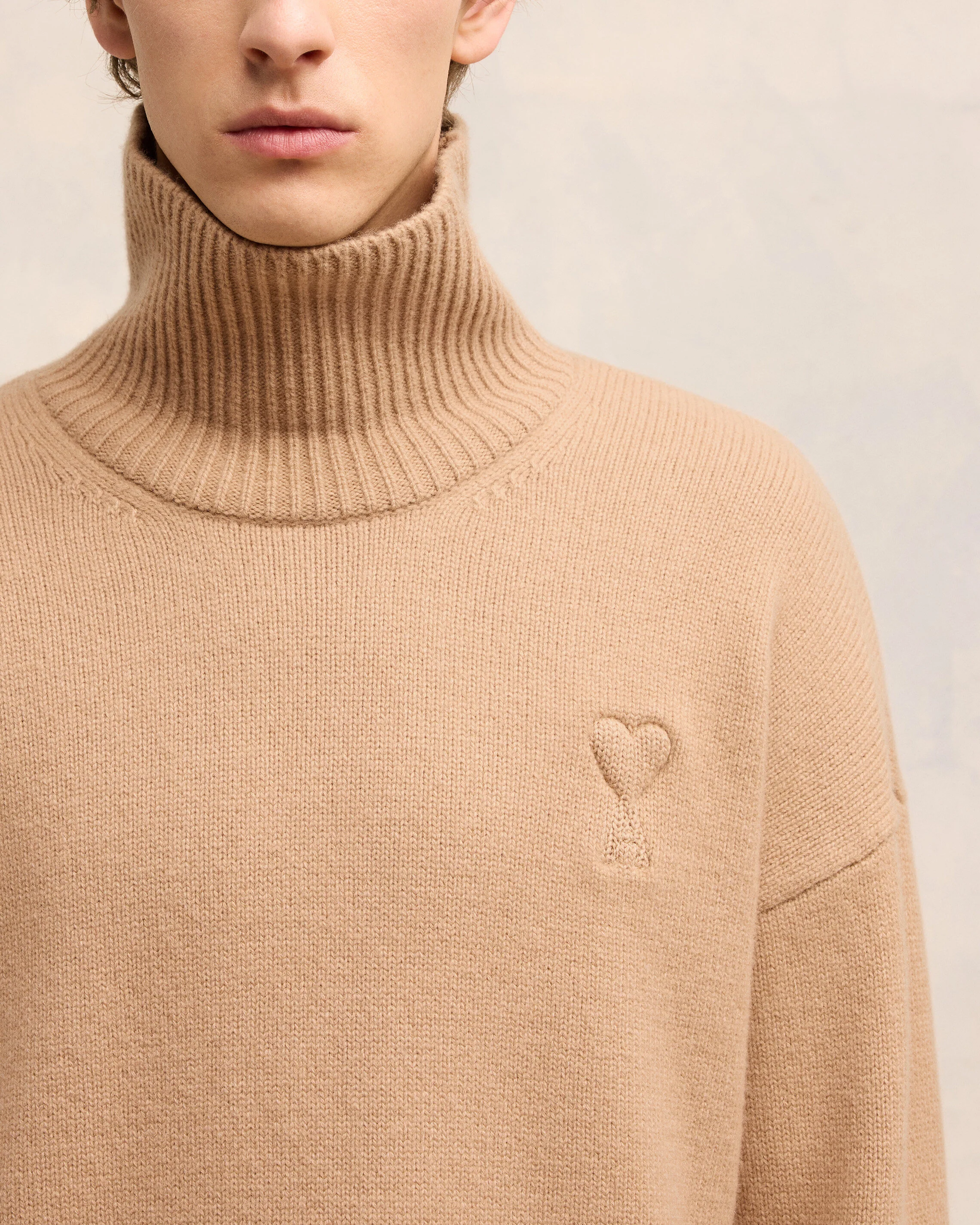 Embossed Ami de Coeur Funnel Neck Sweater