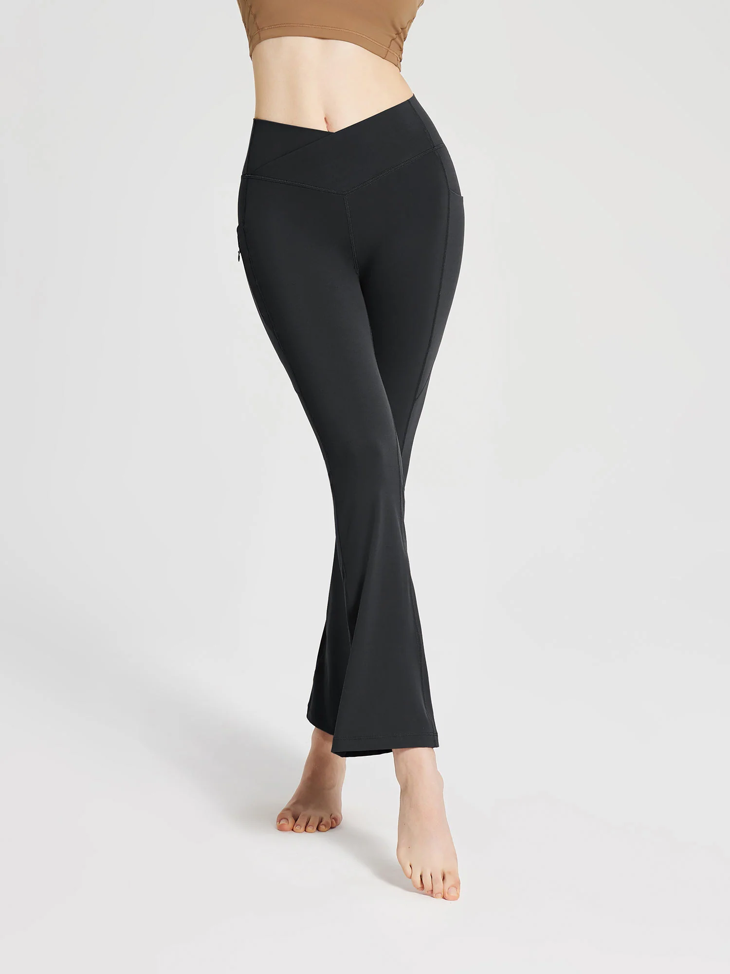 Lycra Cross-Waist Zippered Flared Pants