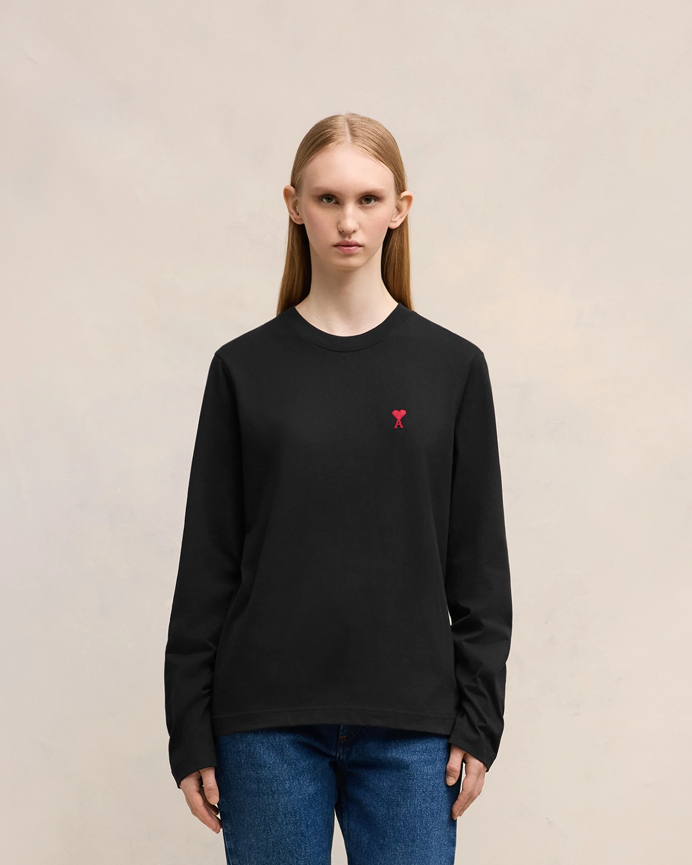 Black Cotton Ami de Coeur Long Sleeves T-Shirt