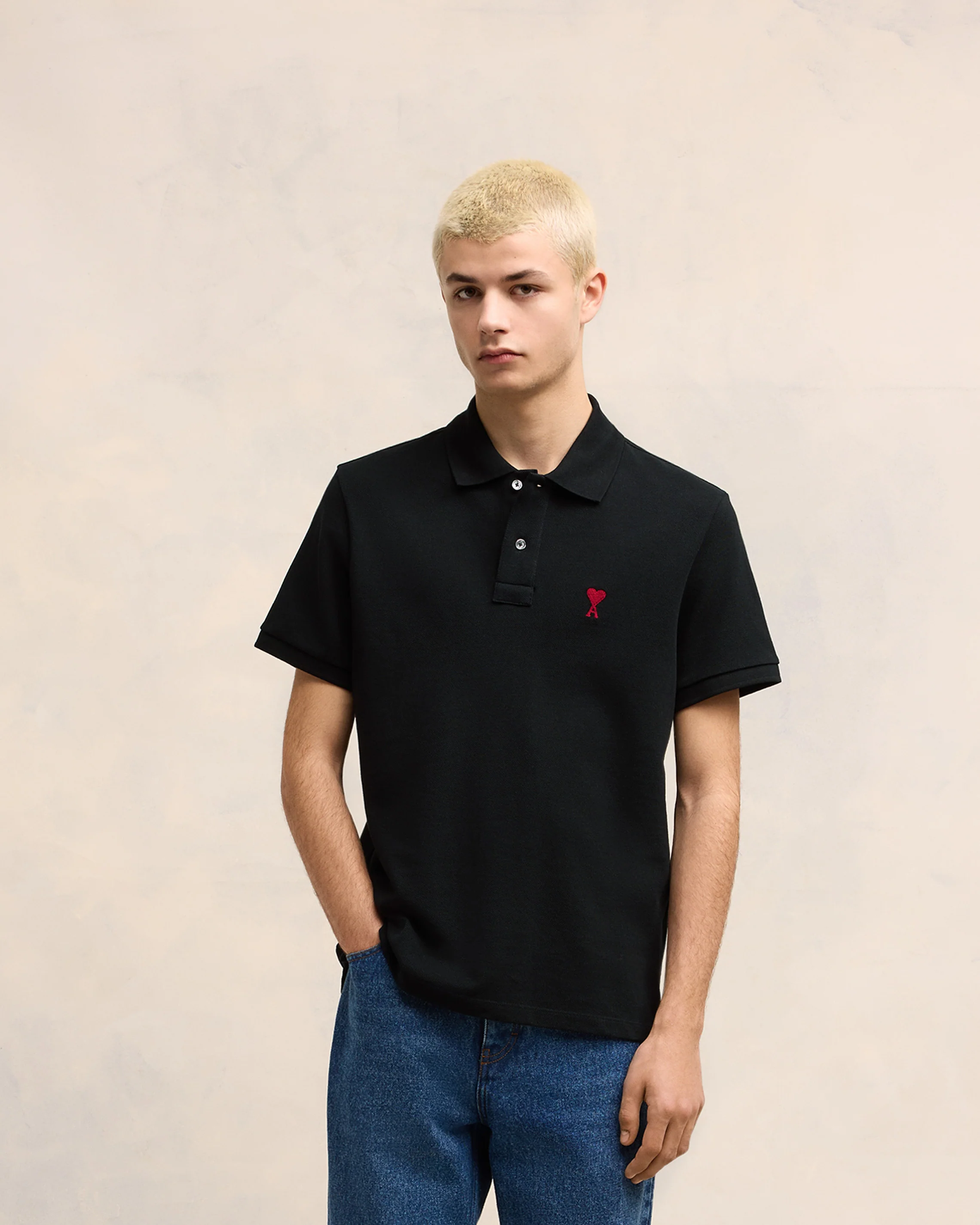 Black Cotton Ami de Coeur Polo Shirt