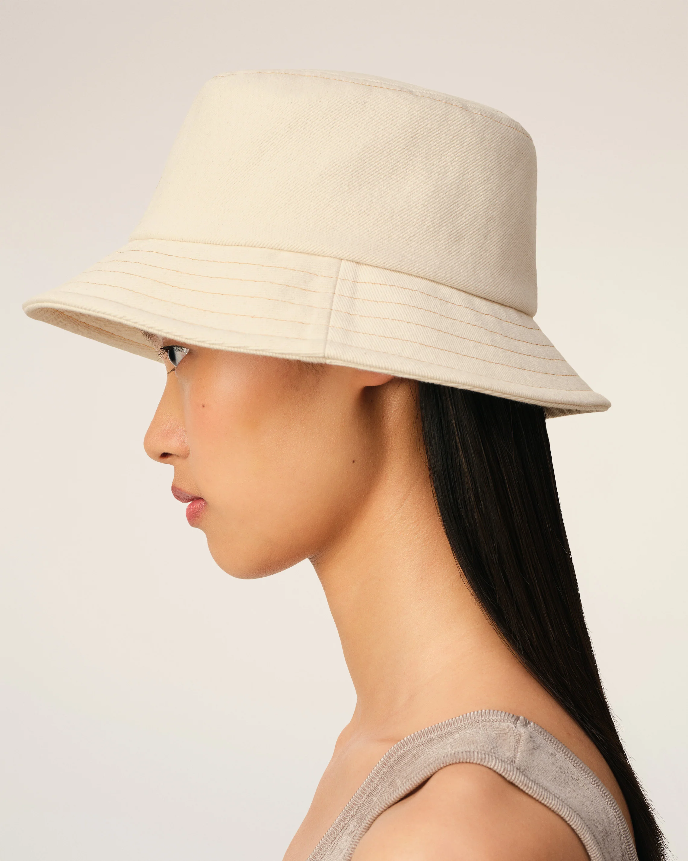 Beige Cotton Ami de Coeur Embroidery Bucket Hat