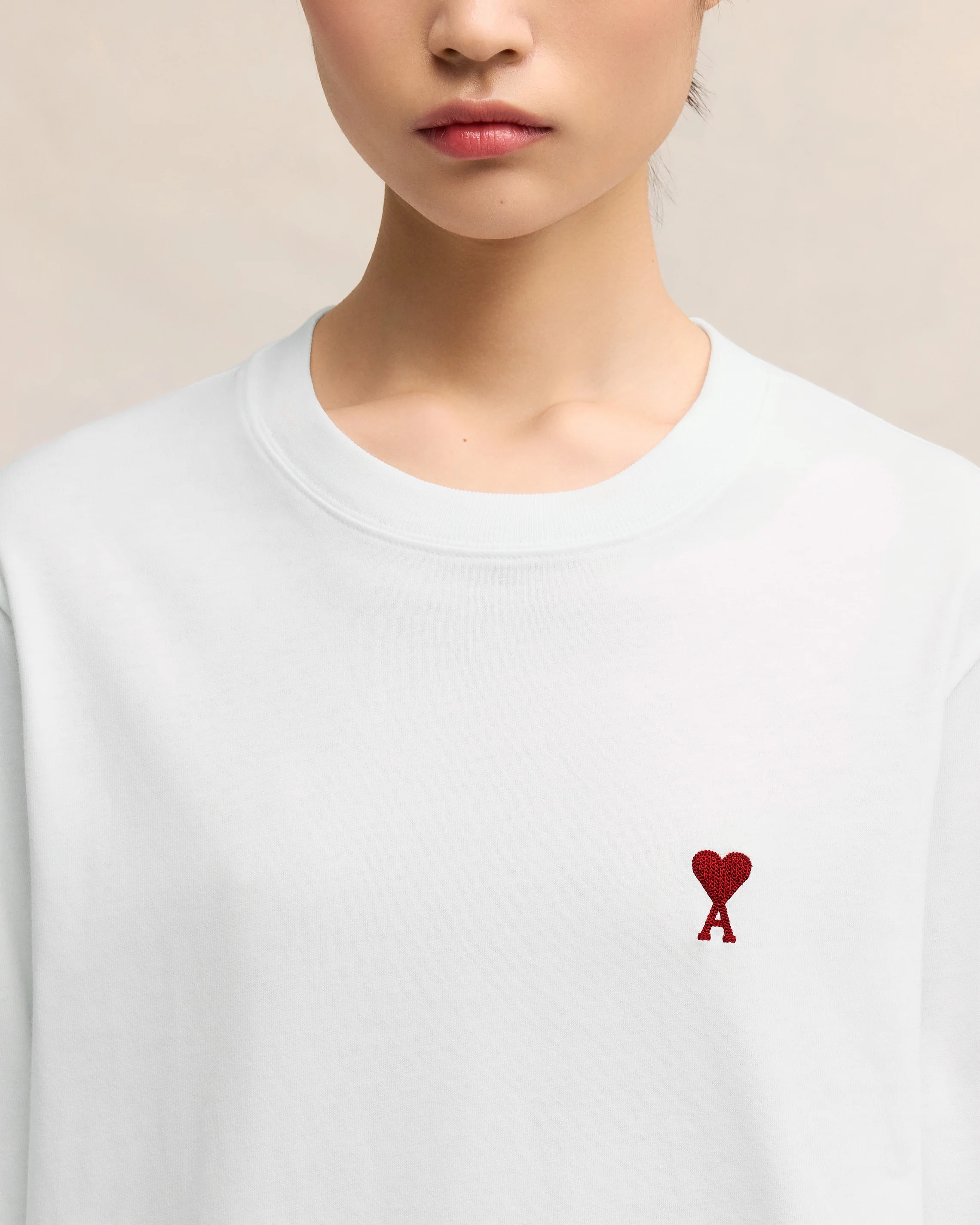 White Cotton Ami de Coeur Long Sleeves T-Shirt