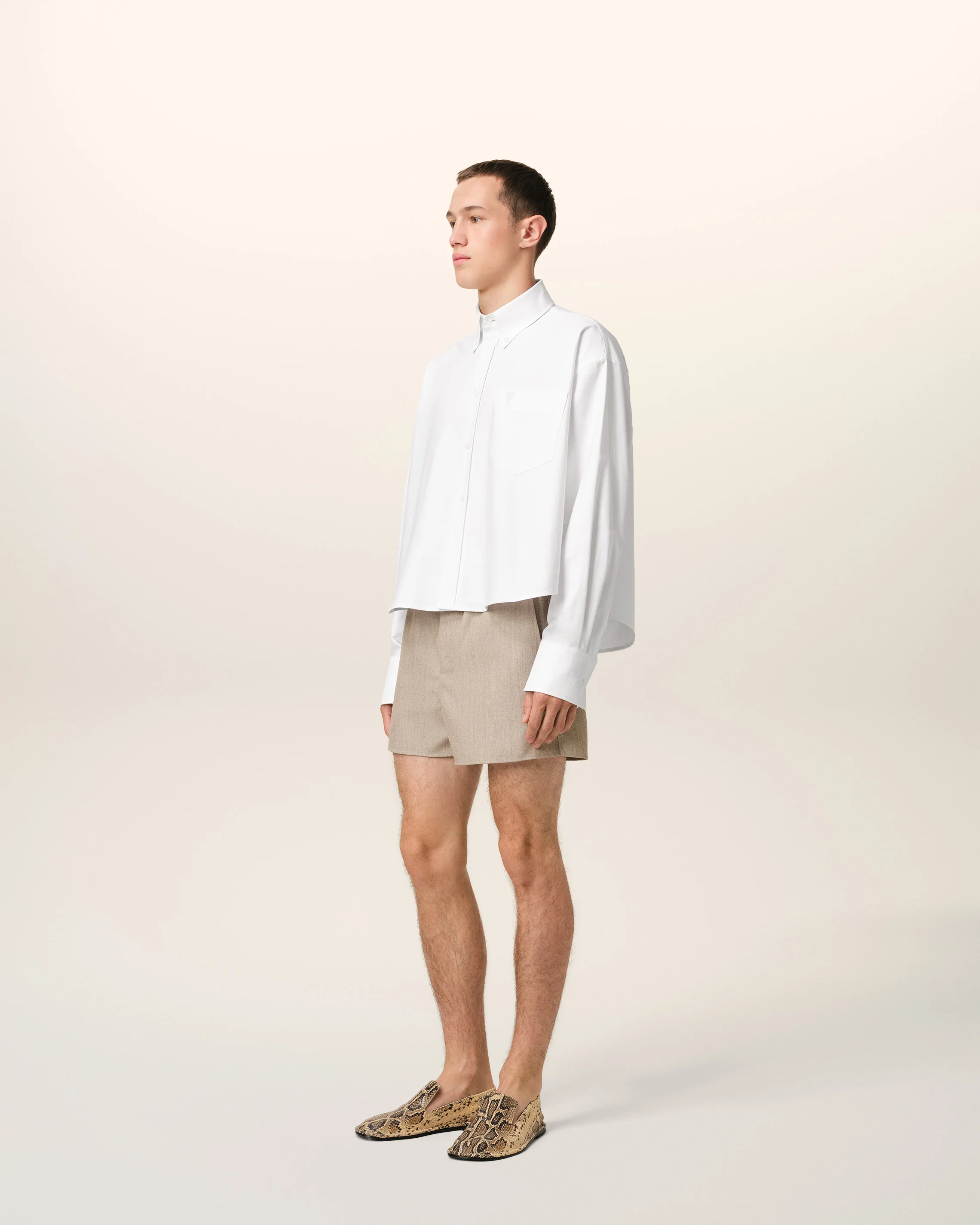 White Cotton Cropped Oversized Shirt