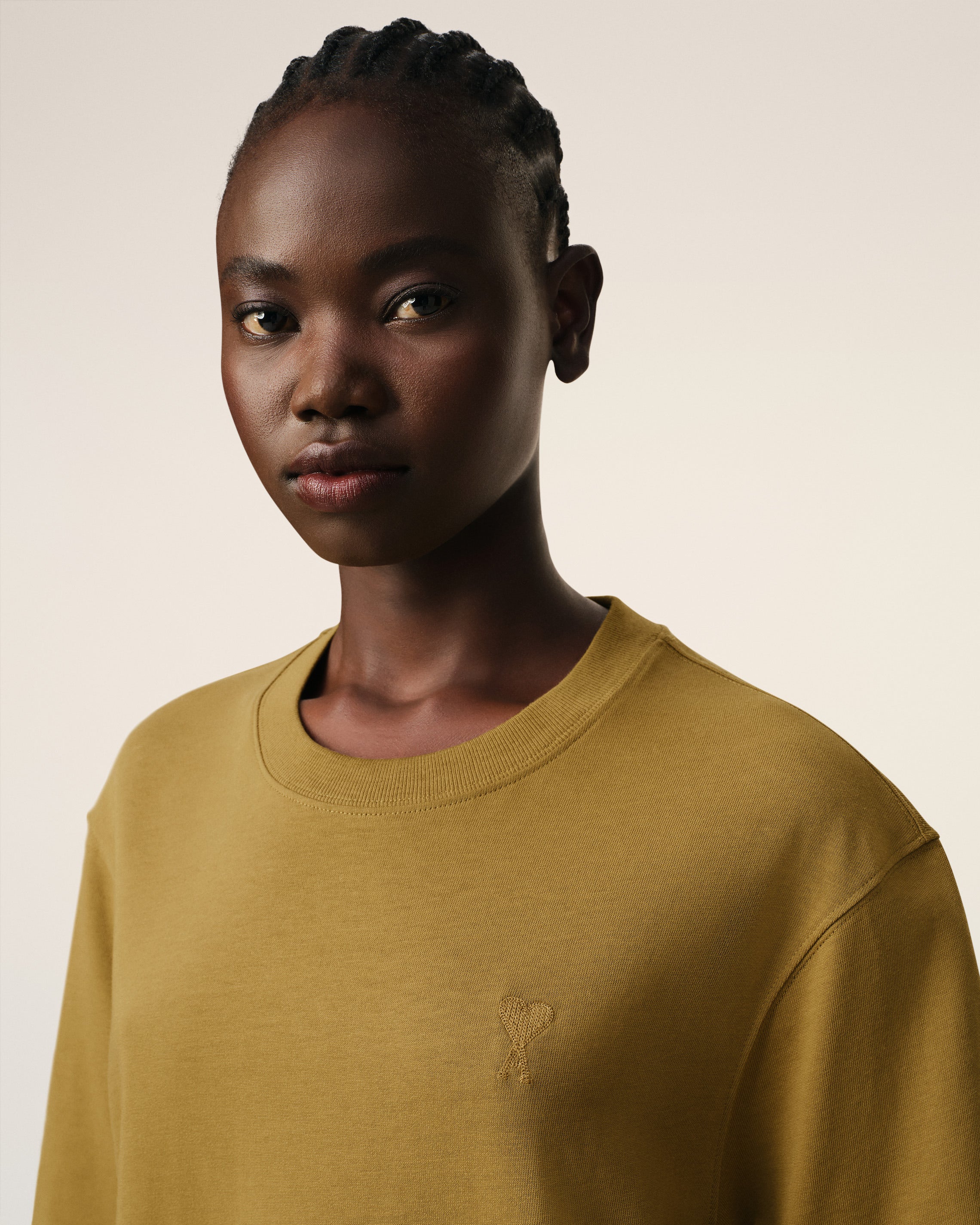Mustard Cotton Tonal Ami de Coeur T-Shirt