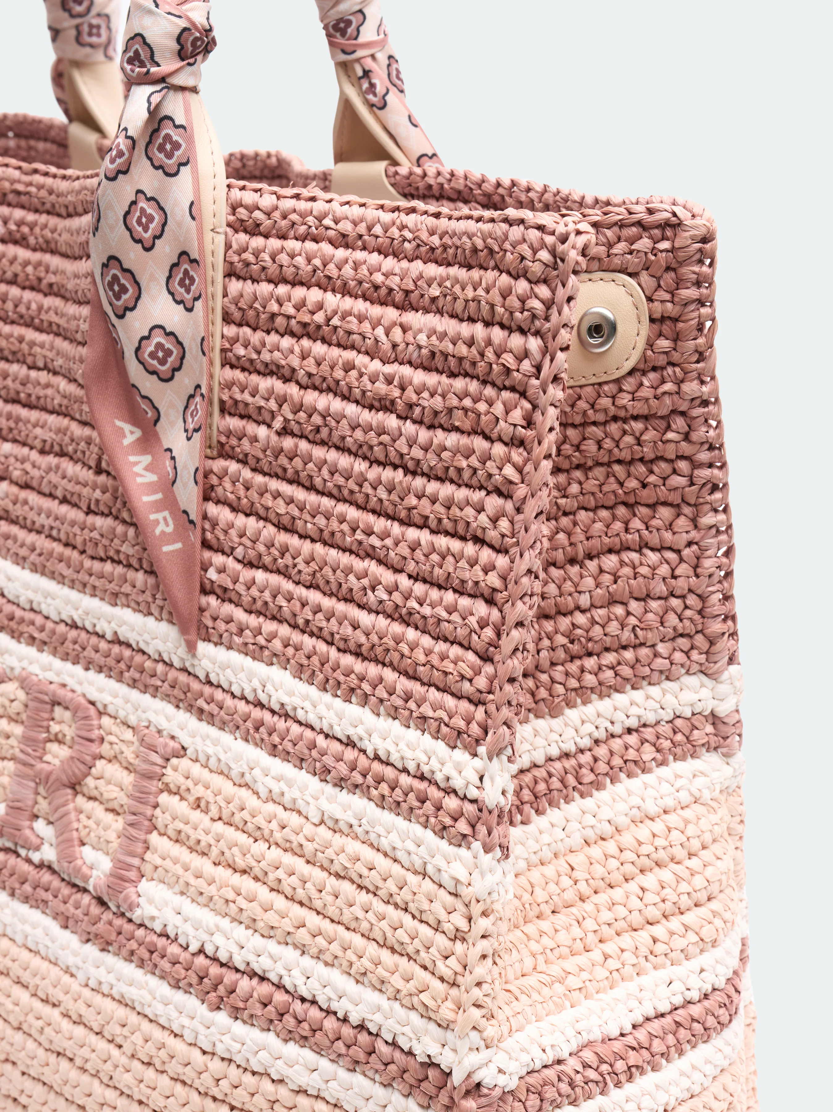 WOVEN STRIPE RAFFIA TOTE BAG - Pink