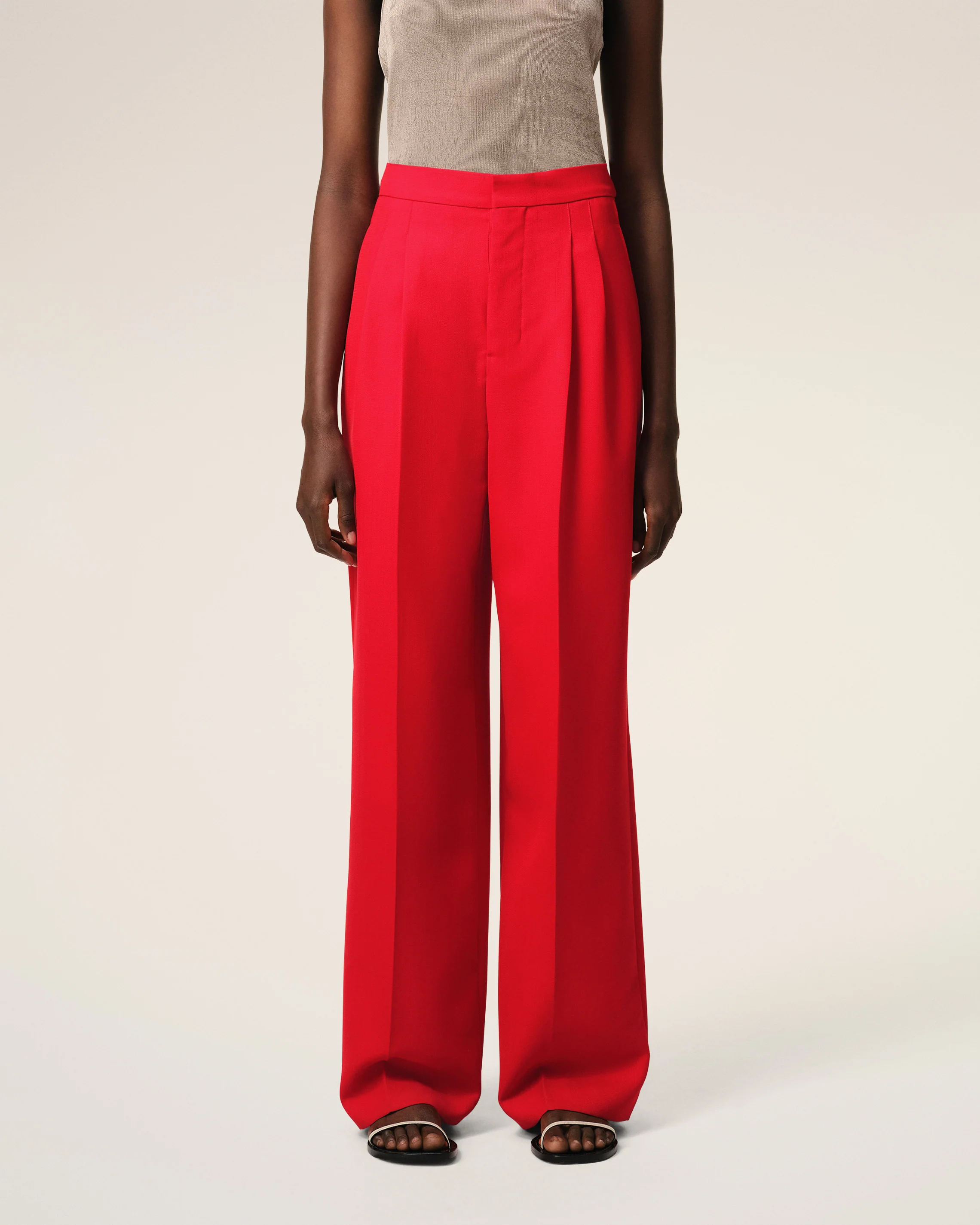 Red Wool High Waist Large Trousers