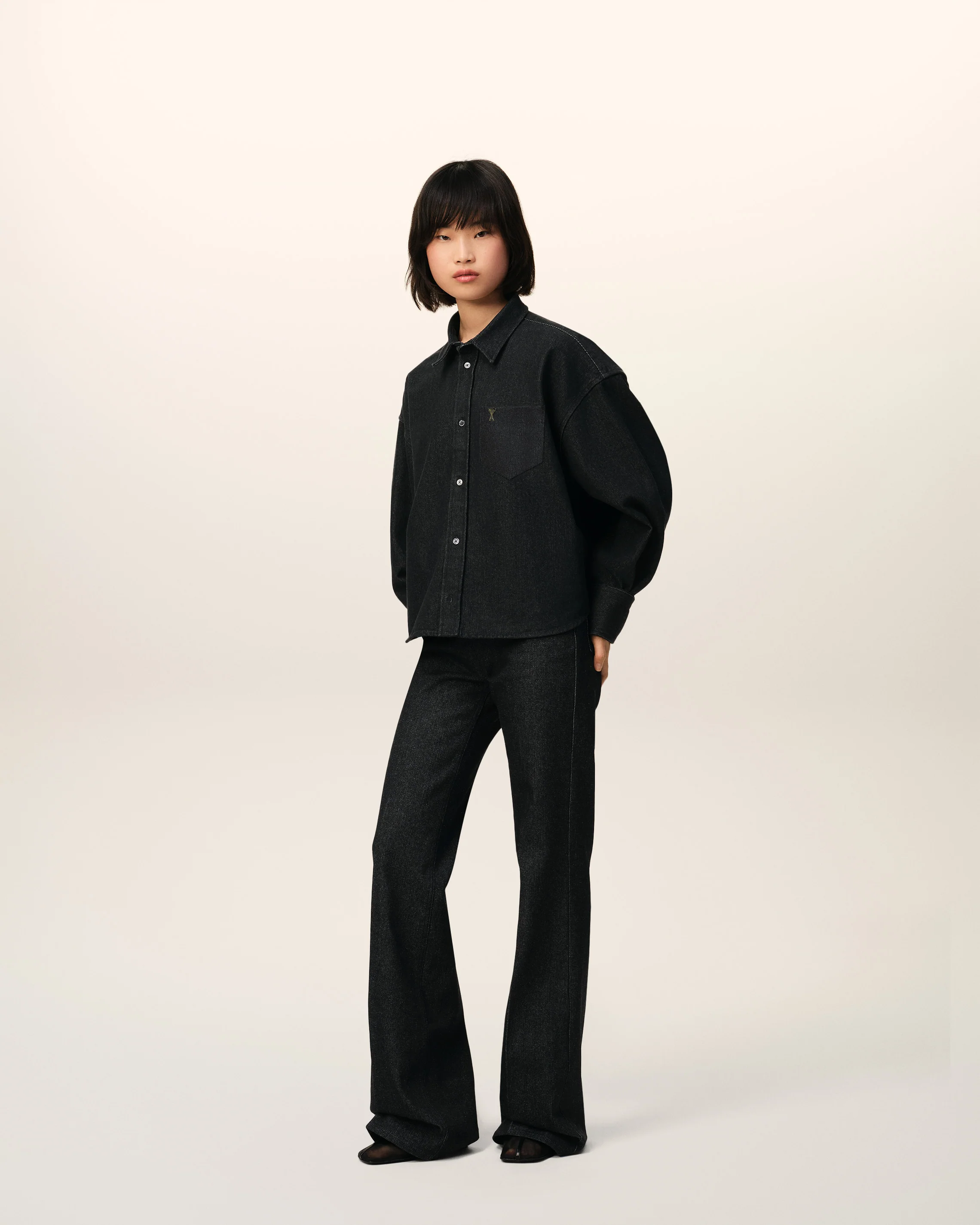 Black Cotton Cropped Ami De Coeur Shirt
