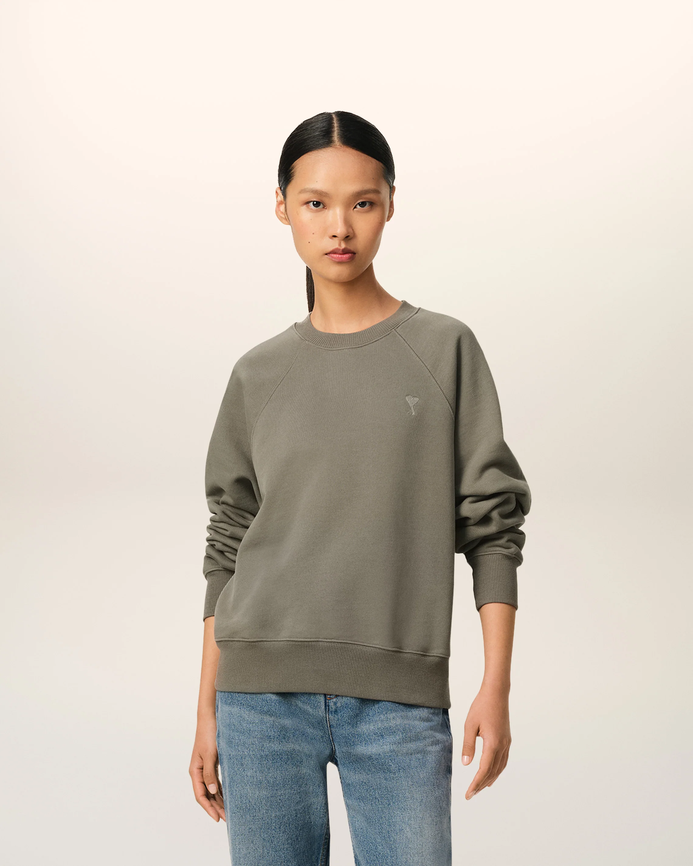 Taupe Cotton Tonal Ami de Coeur Sweatshirt