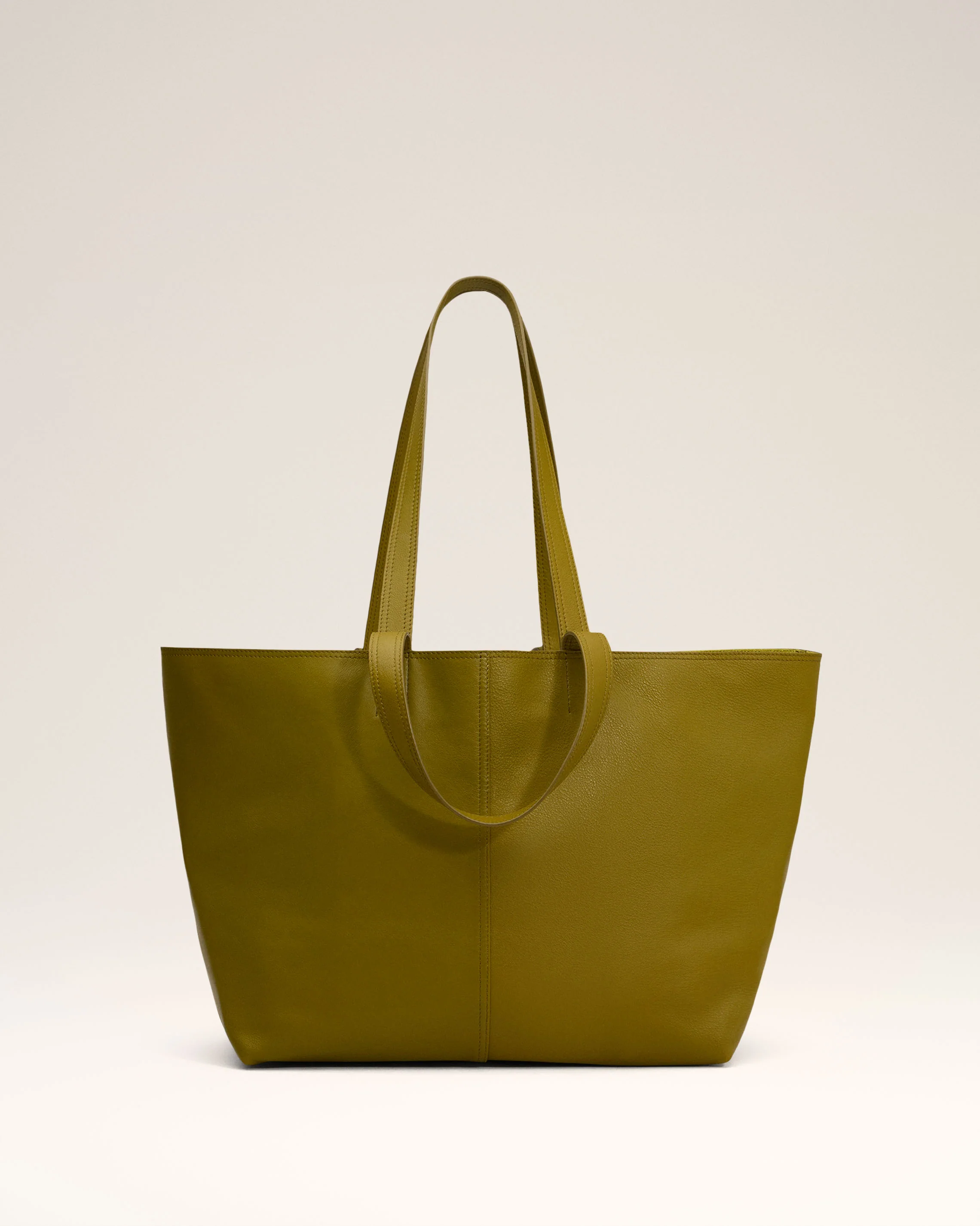 Khaki Leather Midi Tote Bag