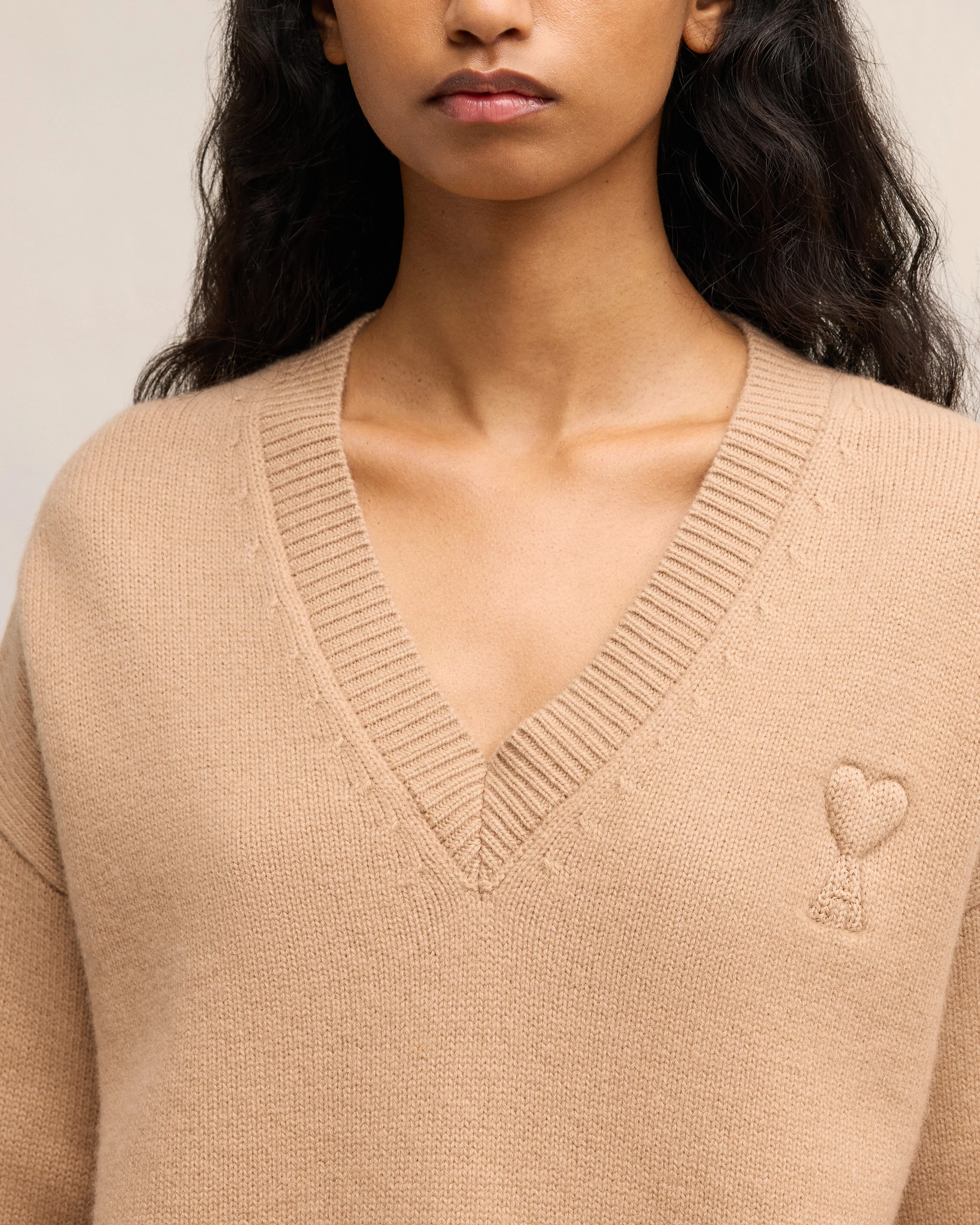 Embossed Ami de Coeur V Neck Sweater