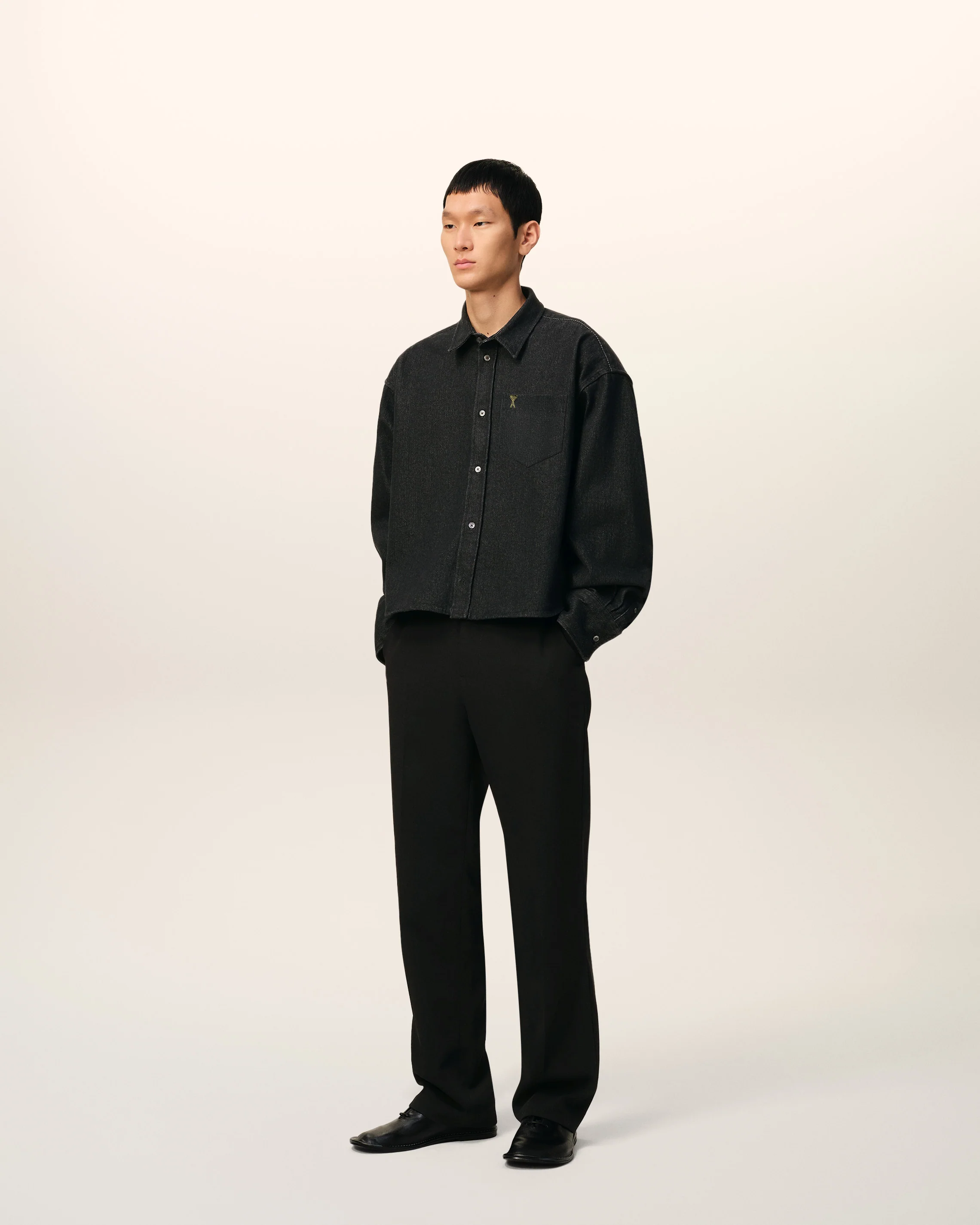 Black Cotton Cropped Ami De Coeur Shirt