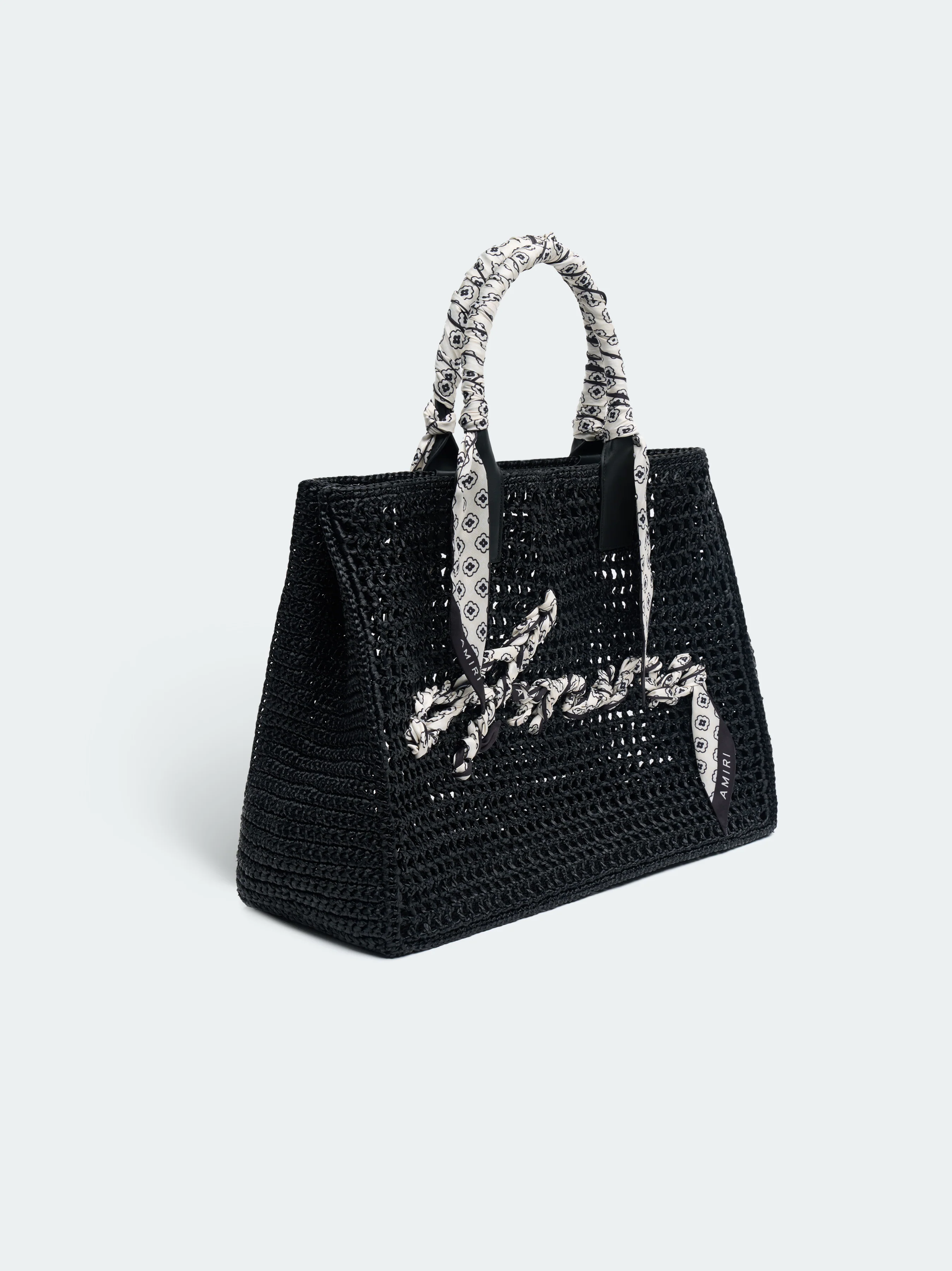 OPEN WEAVE RAFFIA TOTE BAG - Black