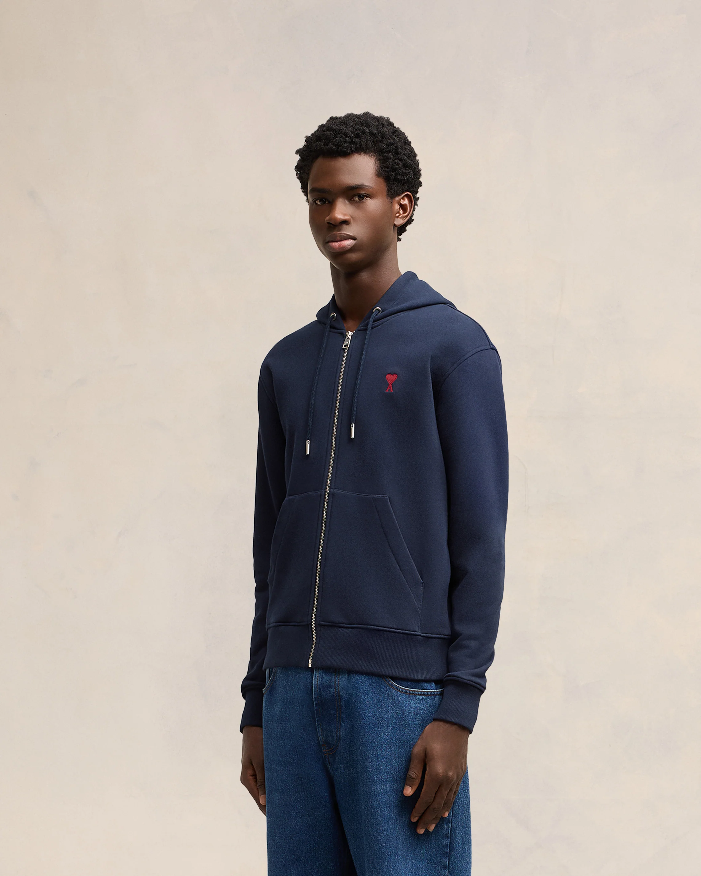 Navy Cotton Ami de Coeur Zipped Hoodie
