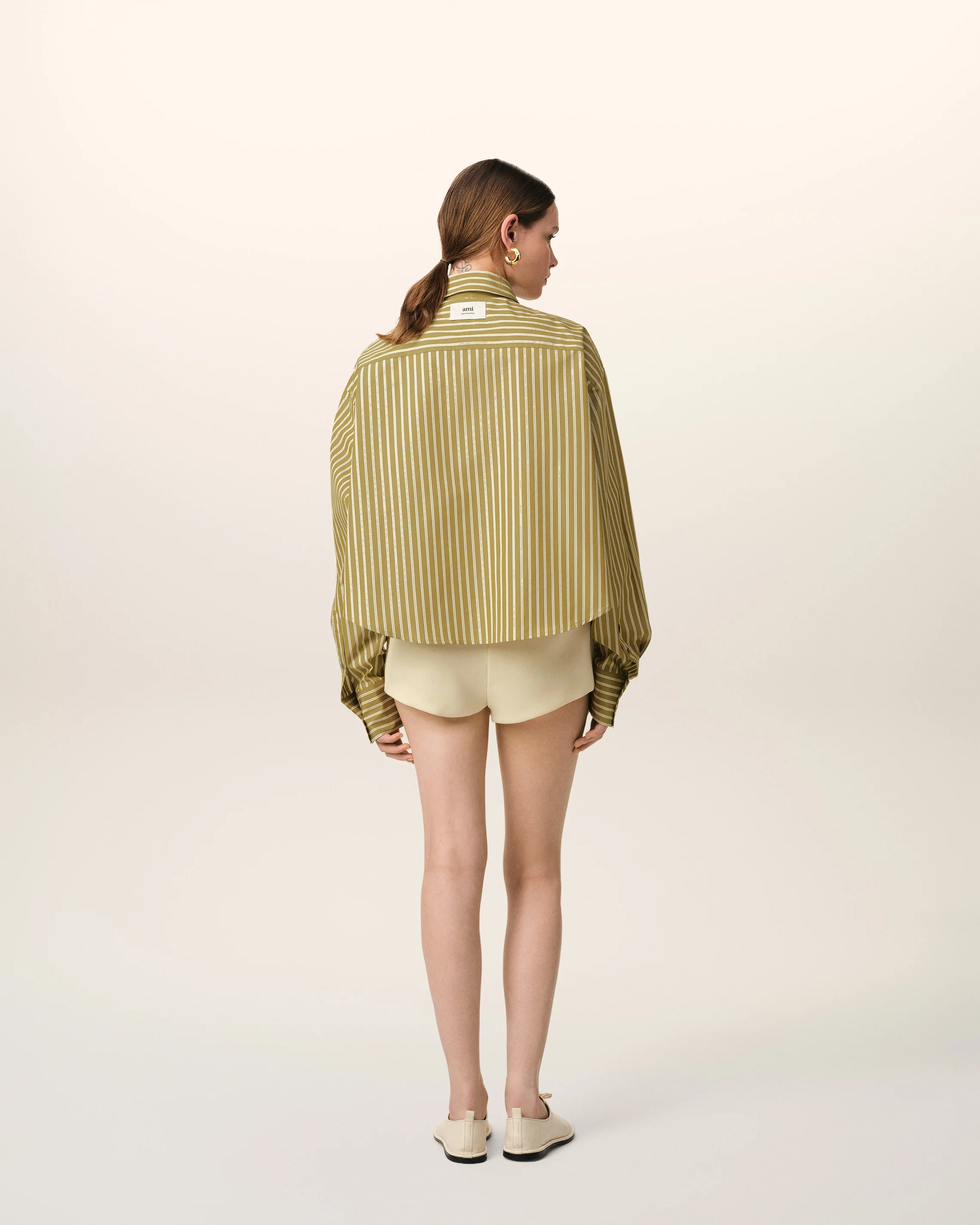 Khaki Cotton Cropped Oversized Shirt
