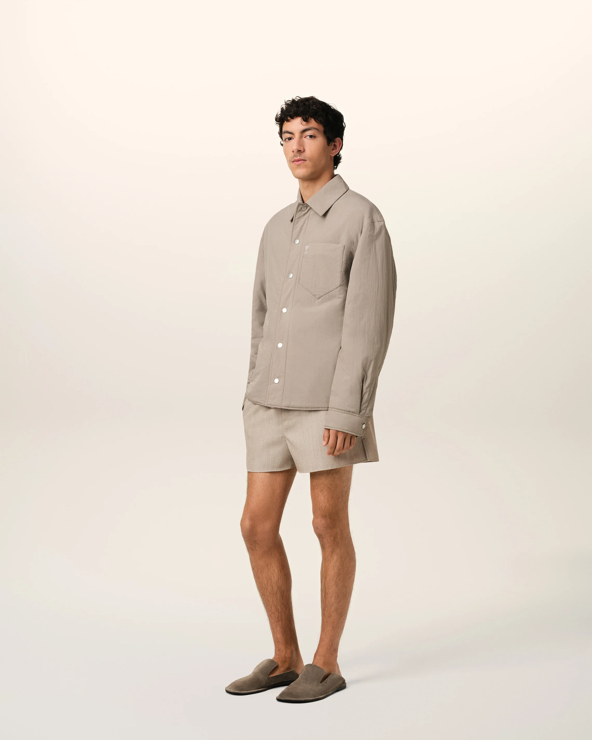 Beige Canvas Padded Ami de Coeur Overshirt