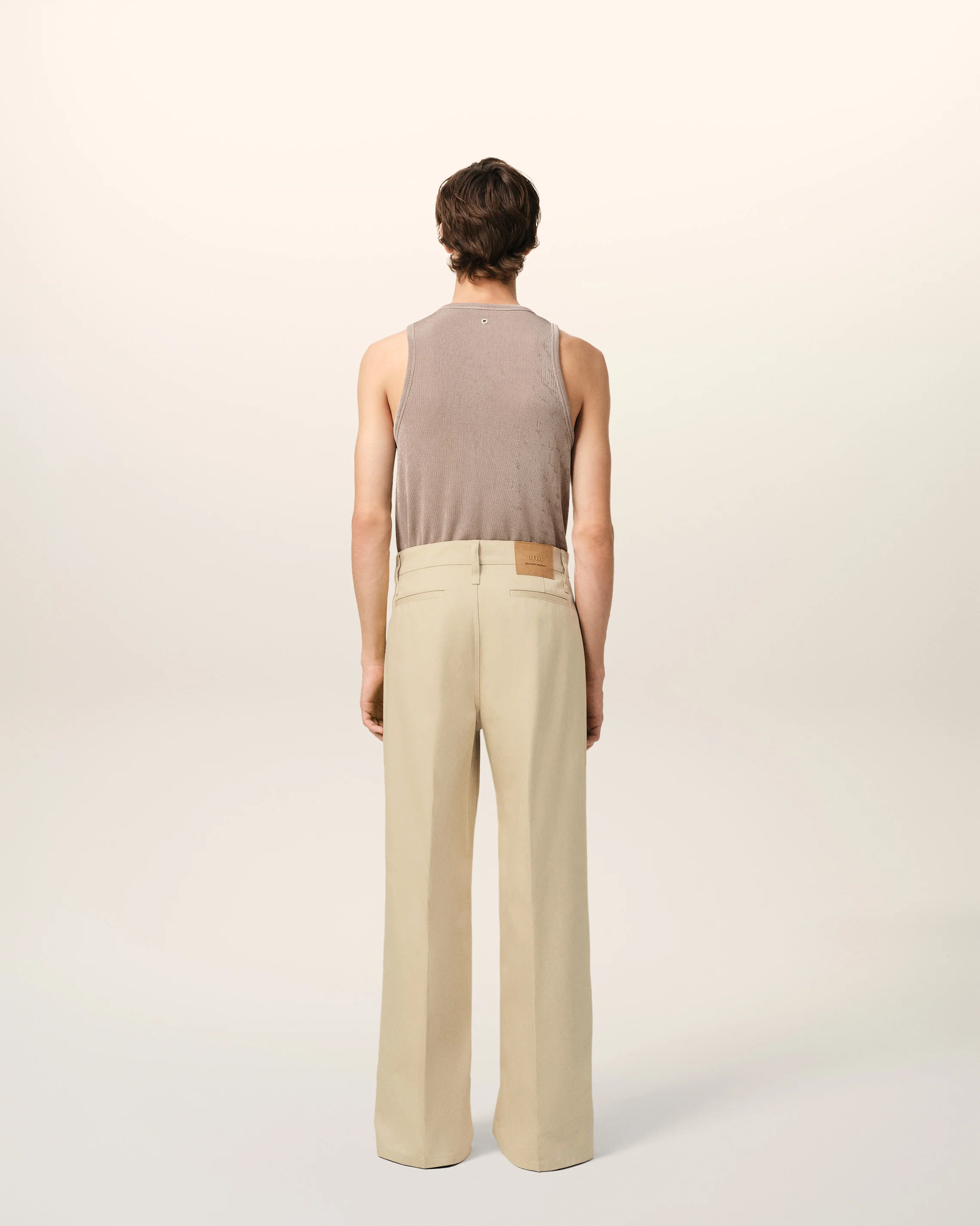 Beige Cotton Baggy Fit Trousers