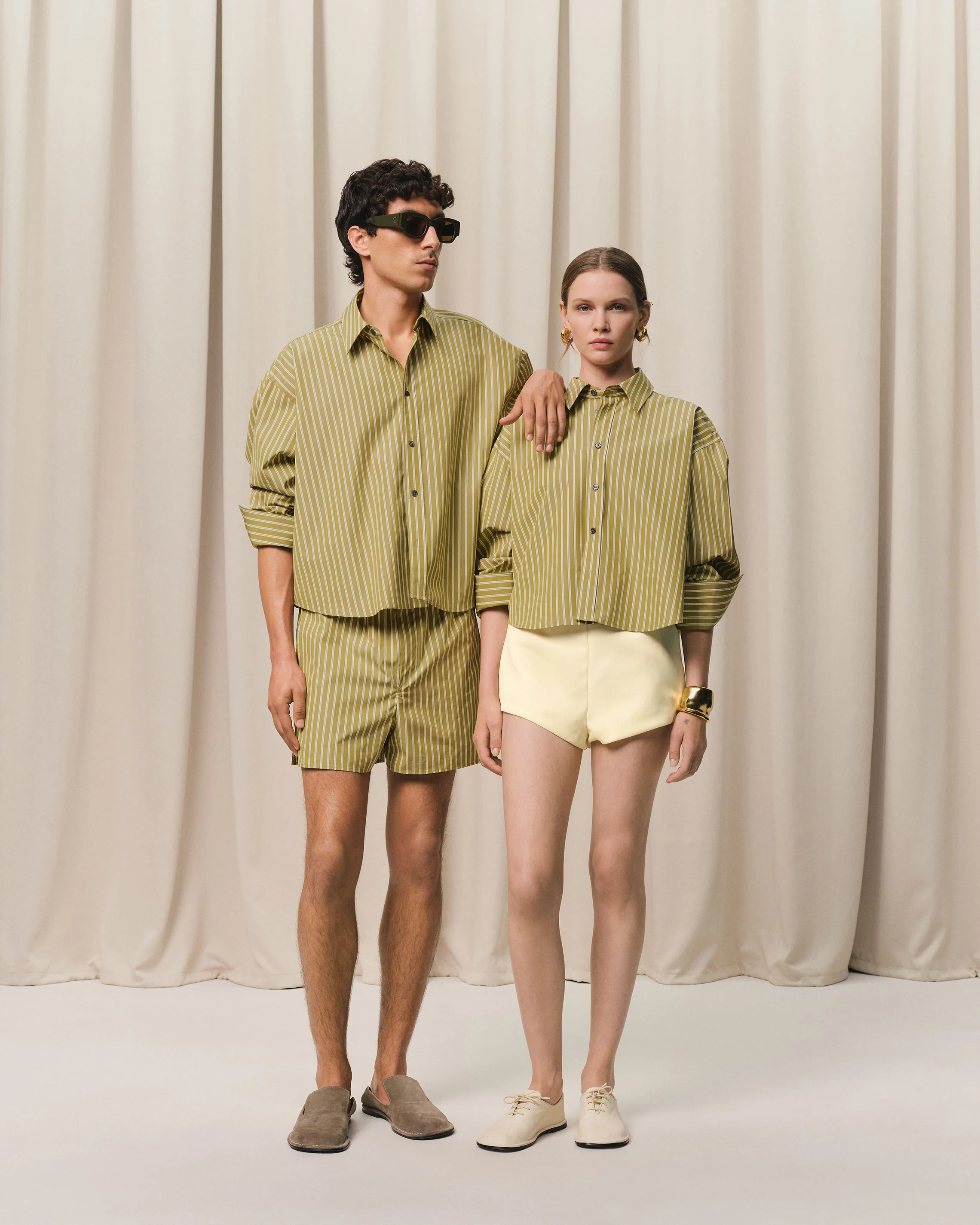 Khaki Cotton Cropped Oversized Shirt