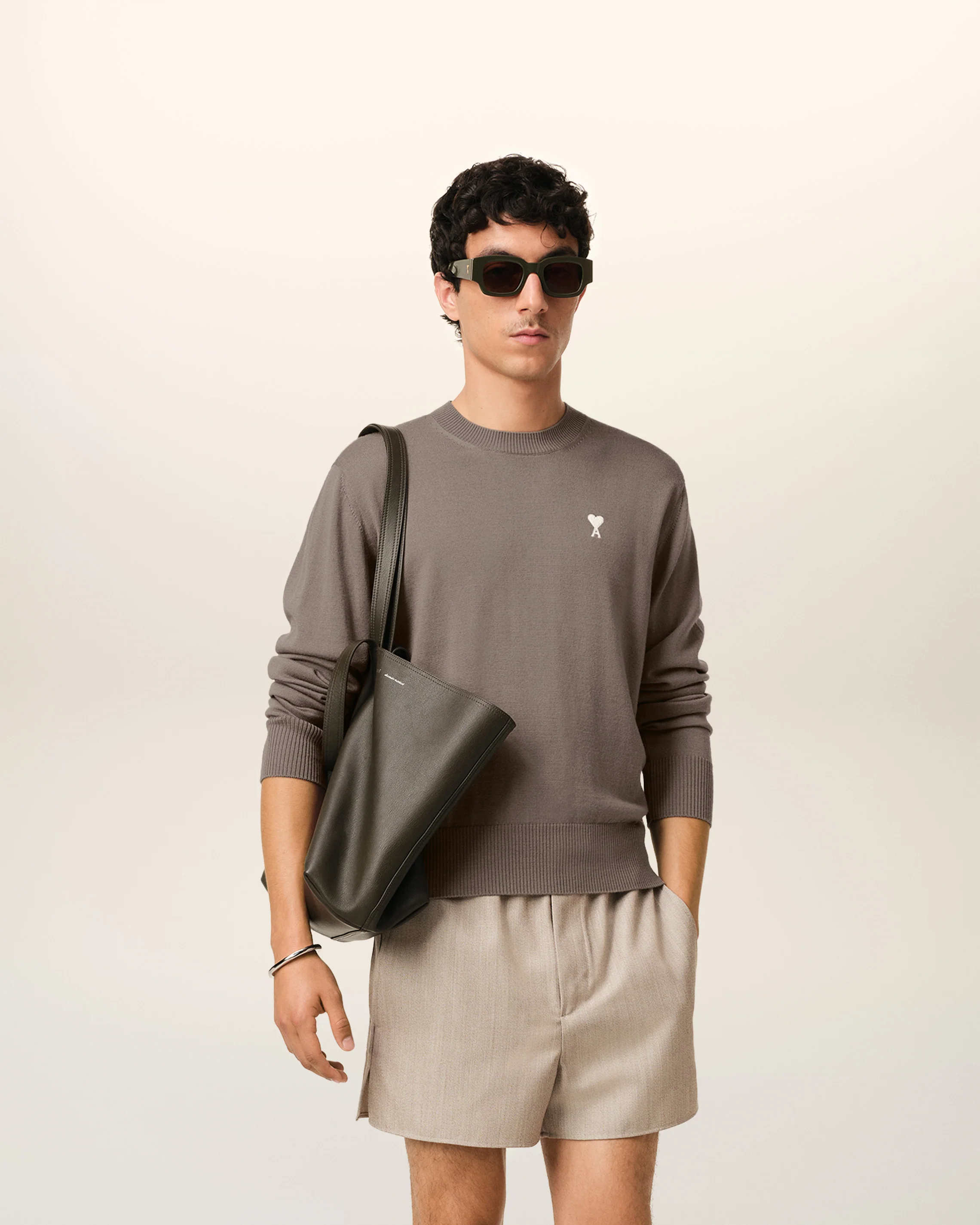 Beige Wool Ami de Coeur Crew Neck Sweater