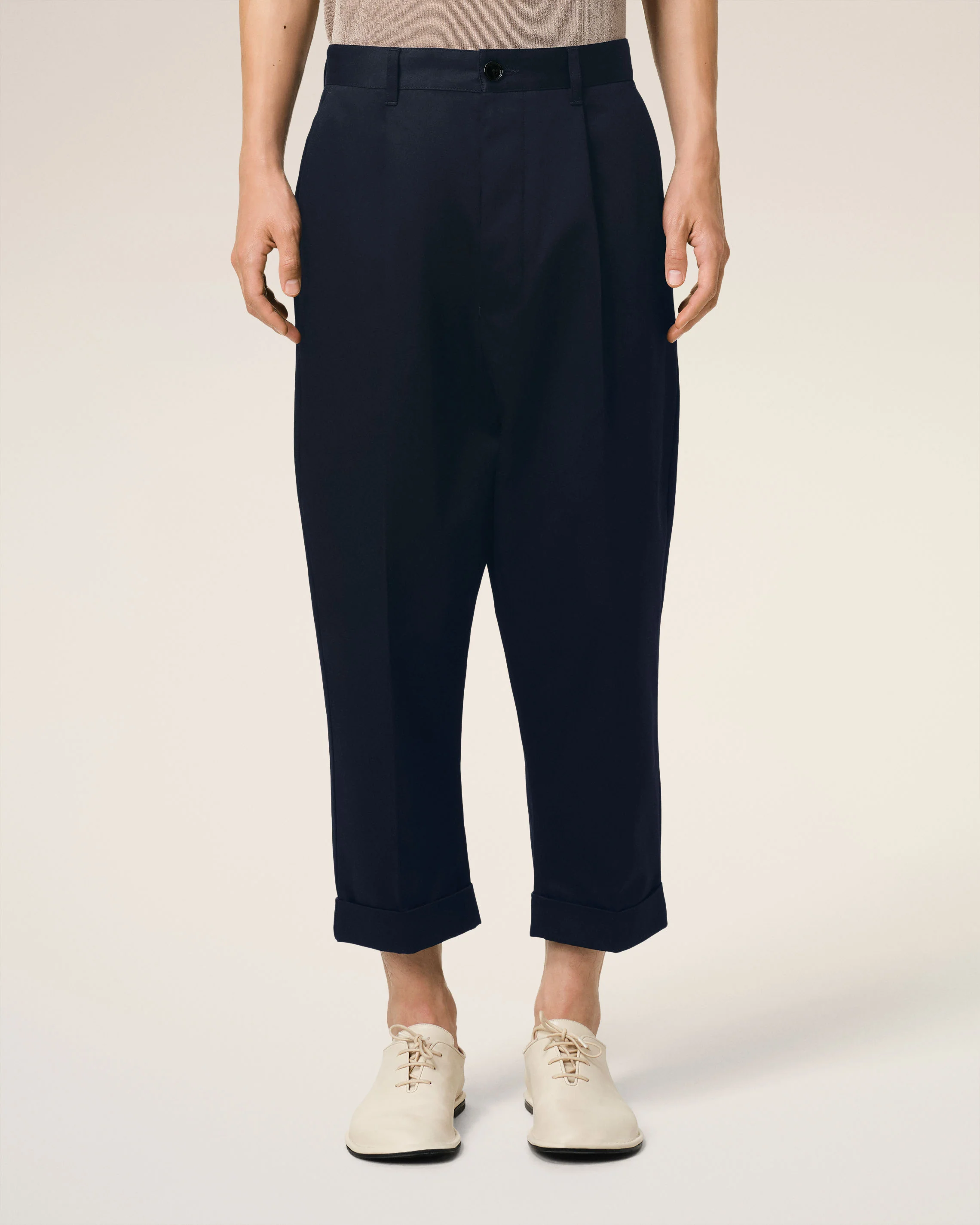 Navy Cotton Carrot Oversized Trousers